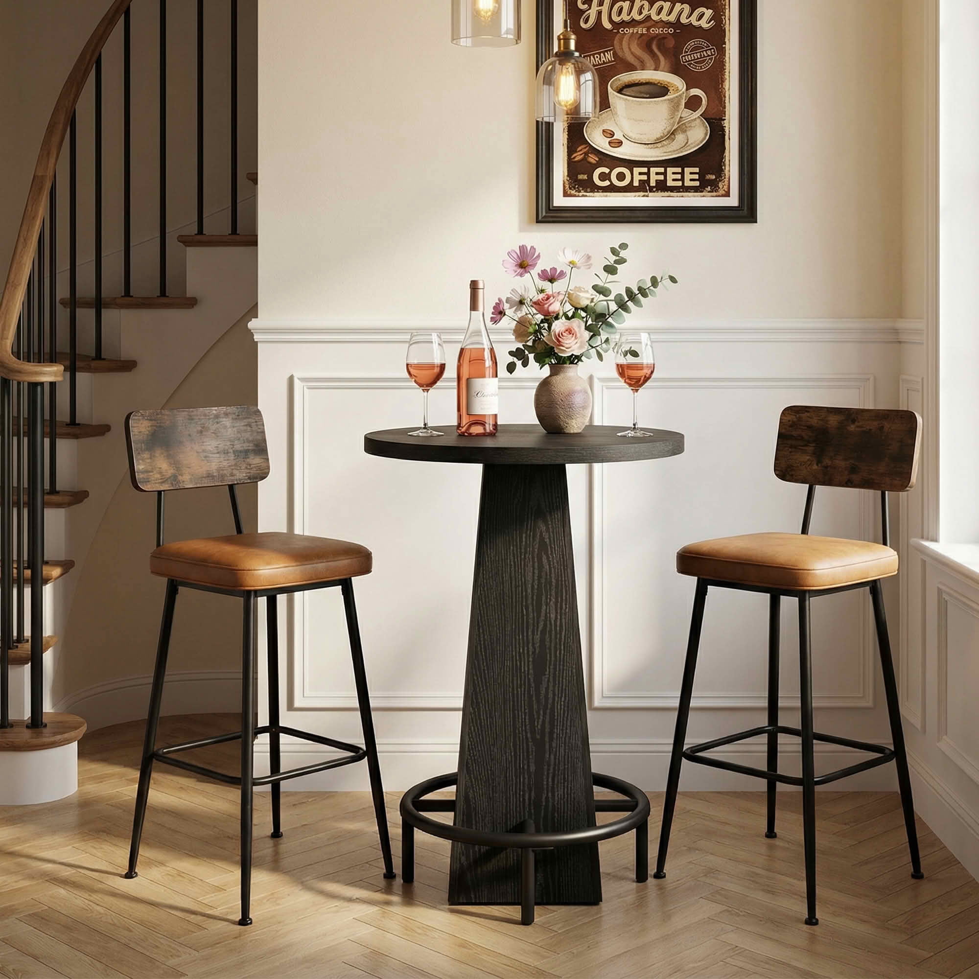 MAYEERTY 23.7" Round Cocktail Pub Table, Space-Saving Modern Rustic Table for Home Bar & Office Lounge, Anti-Wobble Stable Design