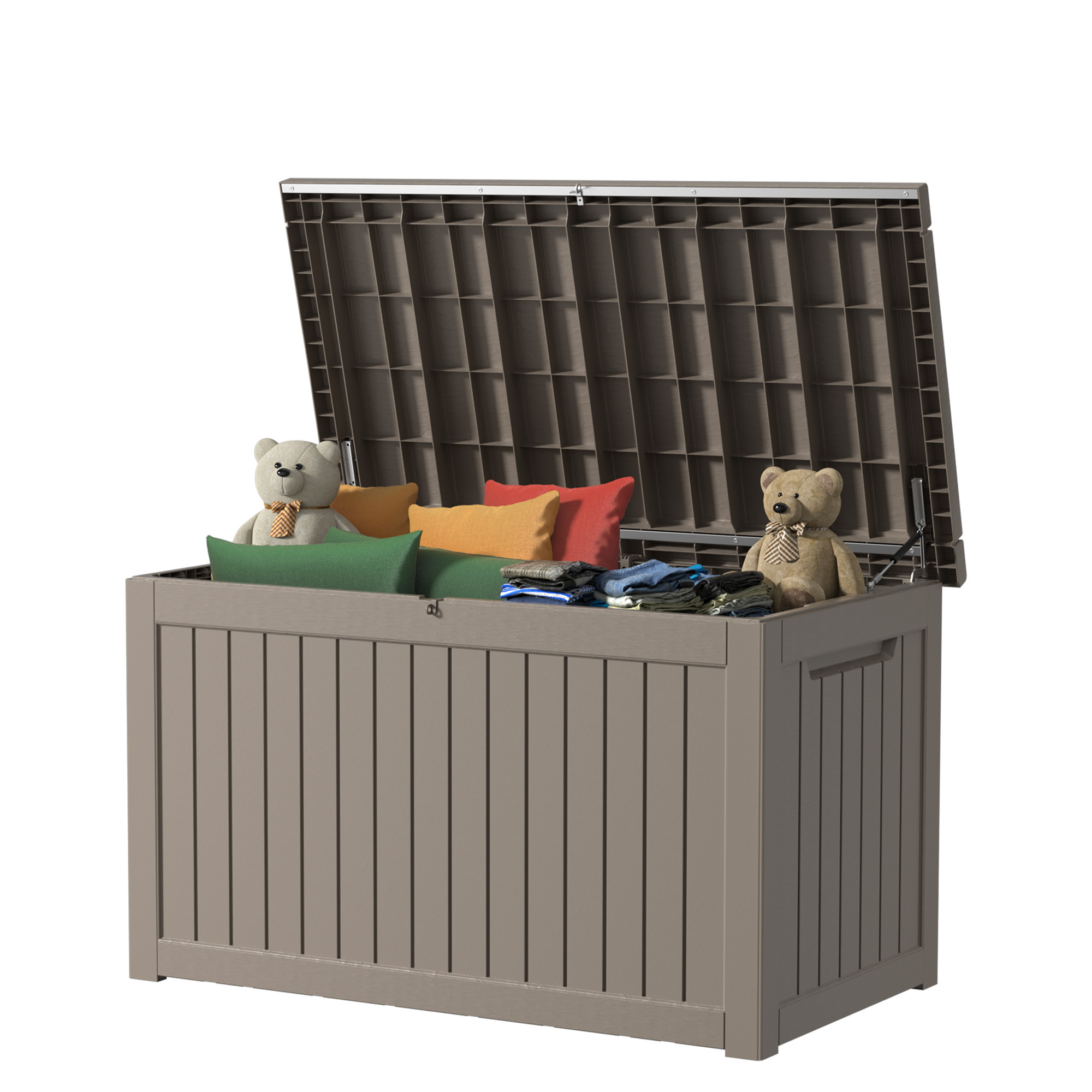 MAYEERTY 230 Gallon Outdoor Deck Box, Large Capacity Storage Box for Patio Furniture Cushions, Pillow Outdoor Indoor, Light Brown