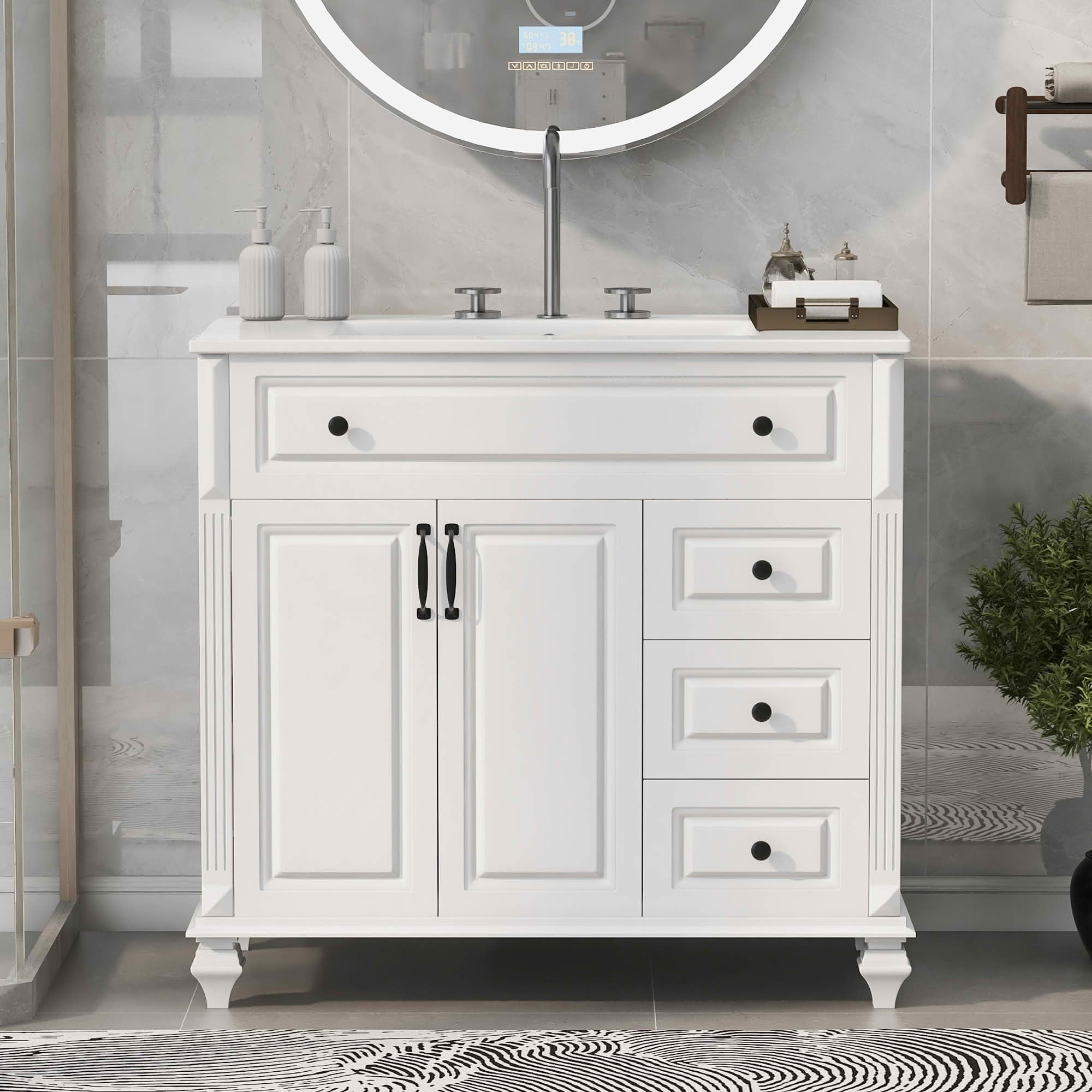 MAYEERTY 24" Bathroom Vanity with Sink Solid Wood MDF 2 Drawers 1 Door Adjustable Shelf Gray