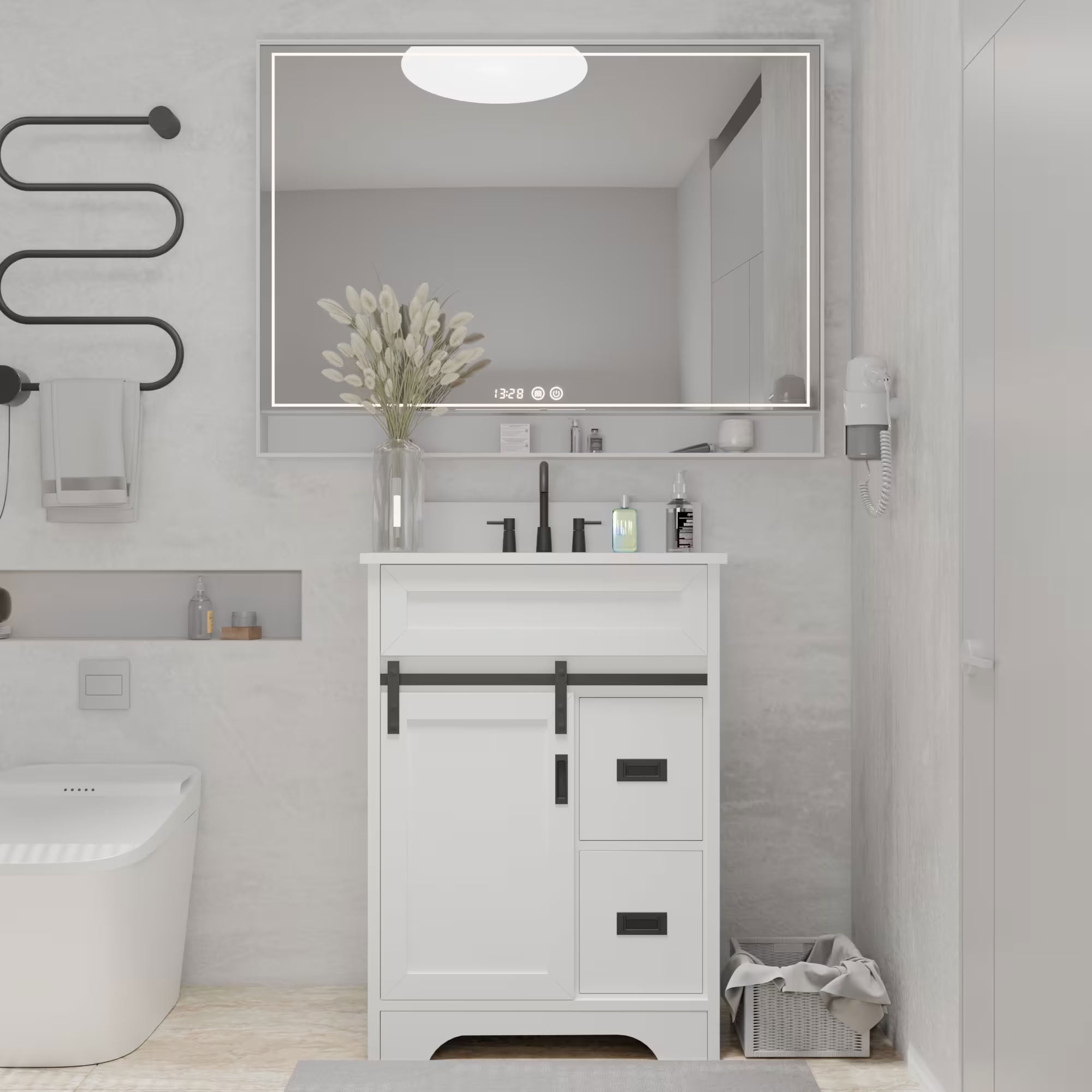 MAYEERTY 24" Narrow Bathroom Vanity with Sink, Bathroom Sink Cabinet with Storage for Small Apartment Small Space, White