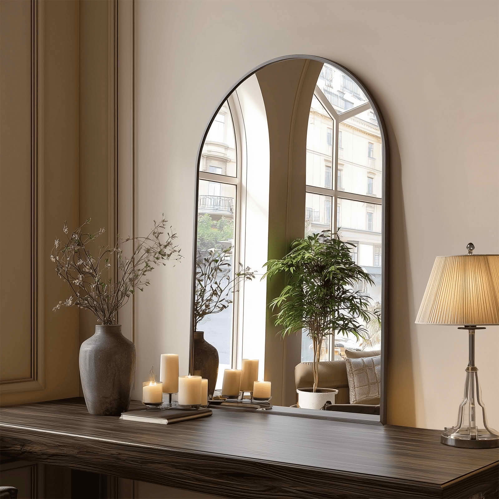 MAYEERTY 24"x36" Arched Bathroom Wall Mirror, Metal Frame, Bedroom Entryway Living Room，Black
