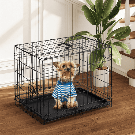MAYEERTY 24in Dog Cage Single-Door Secure Lock Collapsible Metal