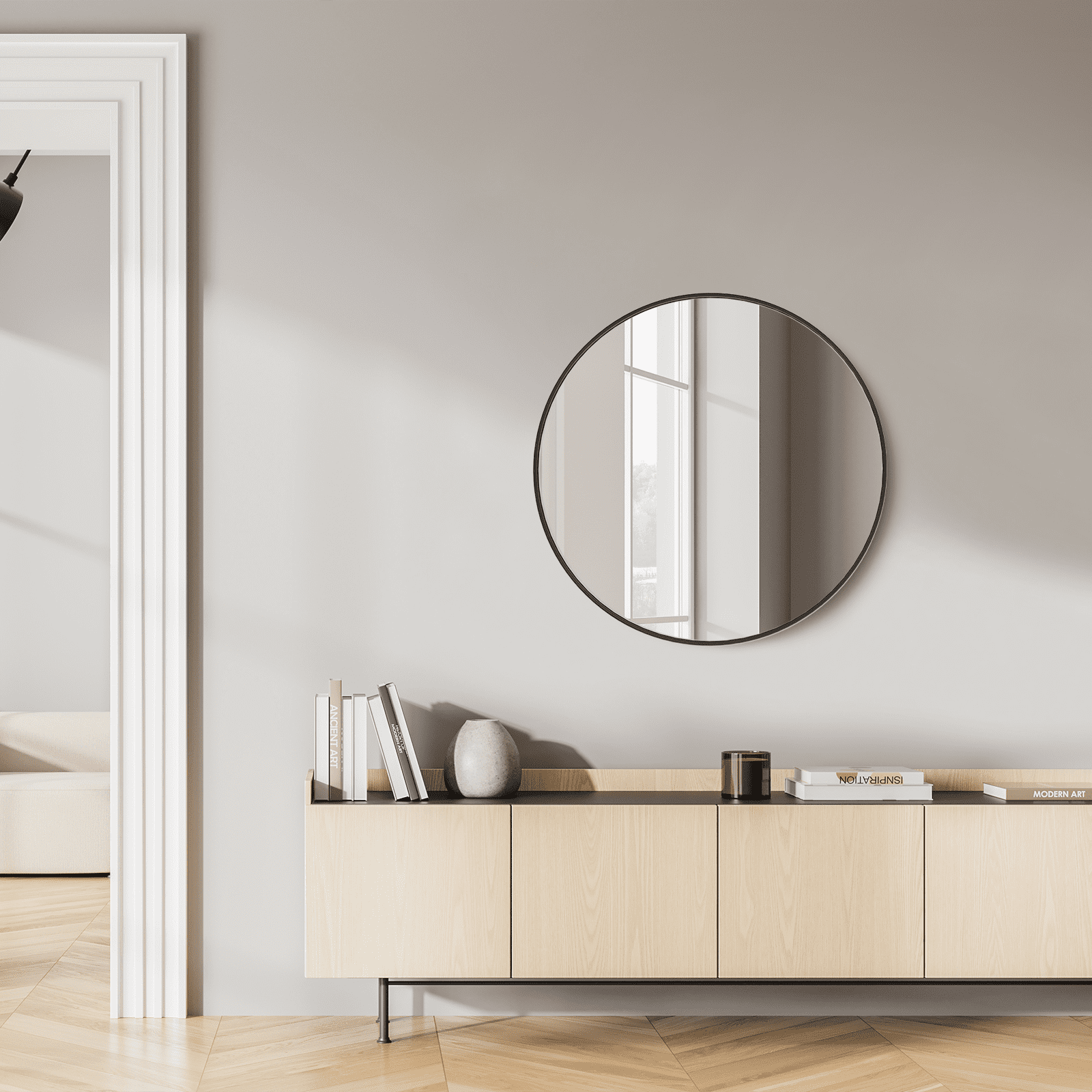 MAYEERTY 24in Round Wall Mirror Vanity Mirror for Bathroom，Black