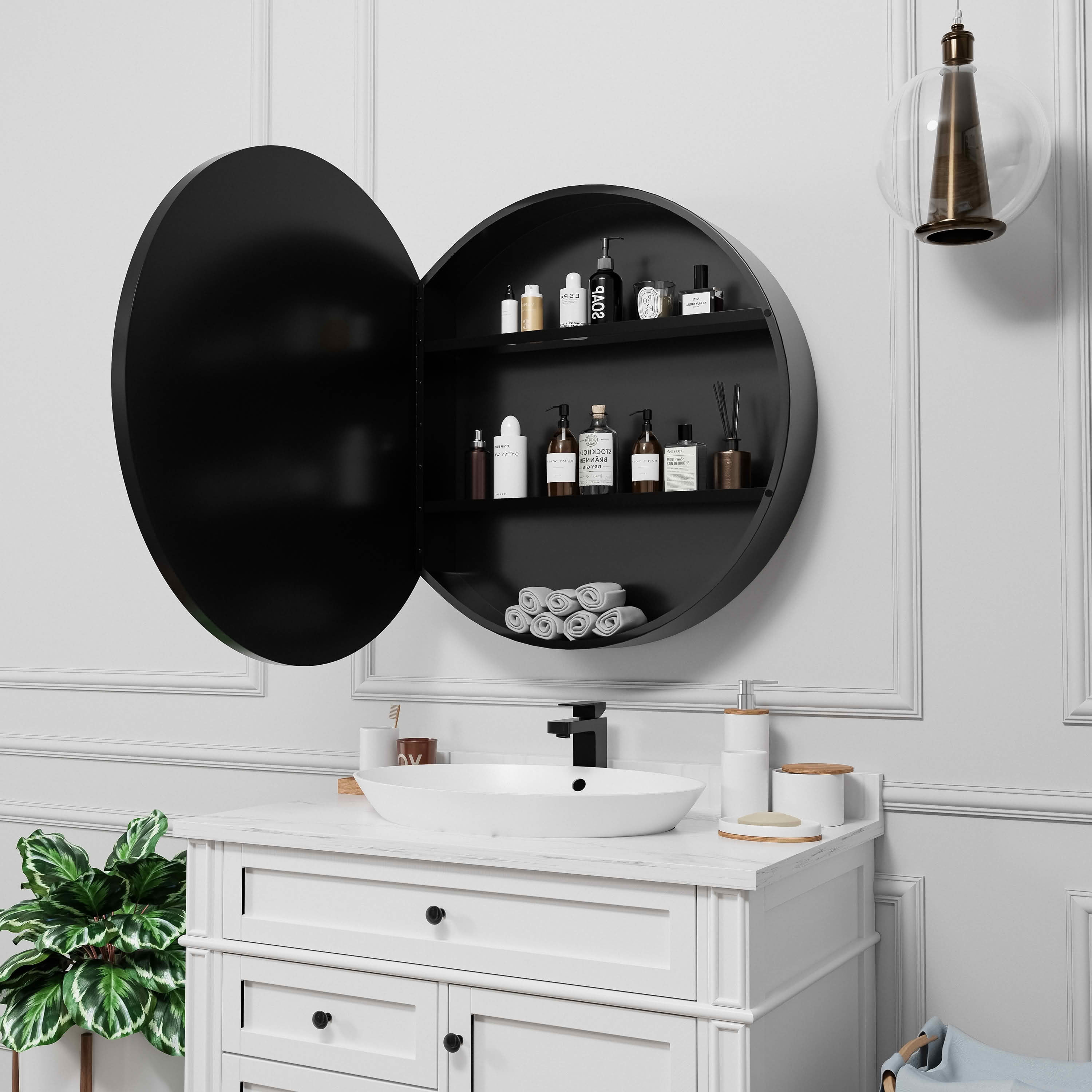 MAYEERTY 24x24x5 Inch Metal Round Medicine Cabinet for Bathroom