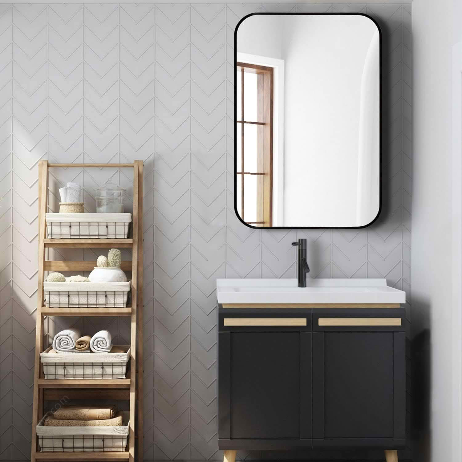 MAYEERTY 24x36 Inch Black Metal Framed Rectangular Bathroom Wall Mirror, for Large Bathroom Space