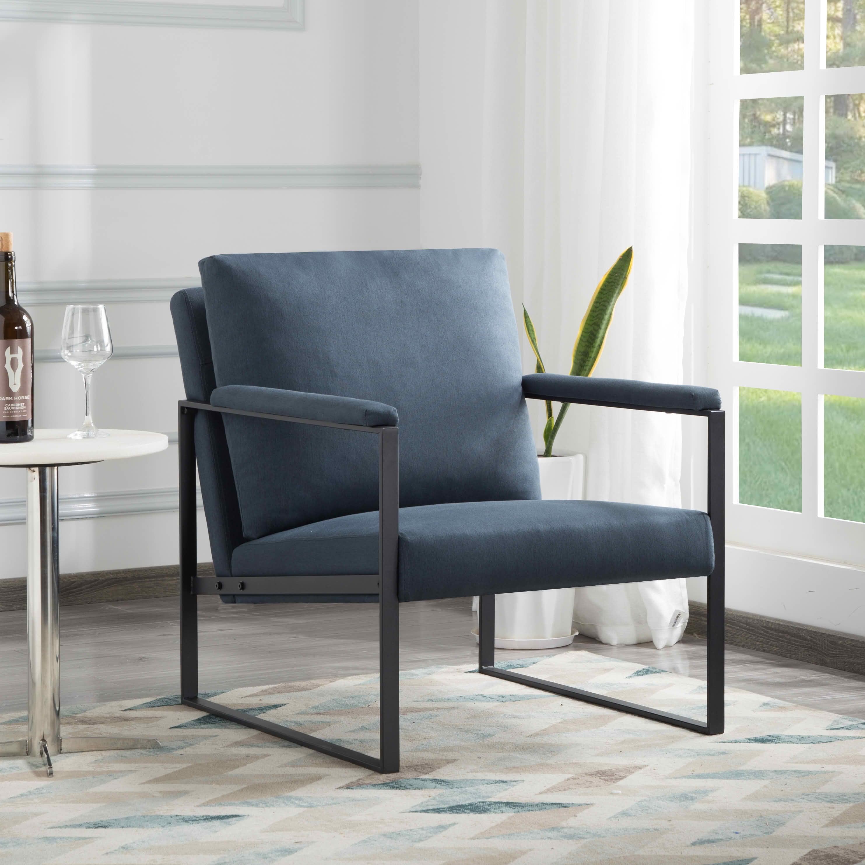 MAYEERTY 26.8 Inch Accent Armchair - Padded Square Arms, Sturdy Metal Frame, Compressed Cushions