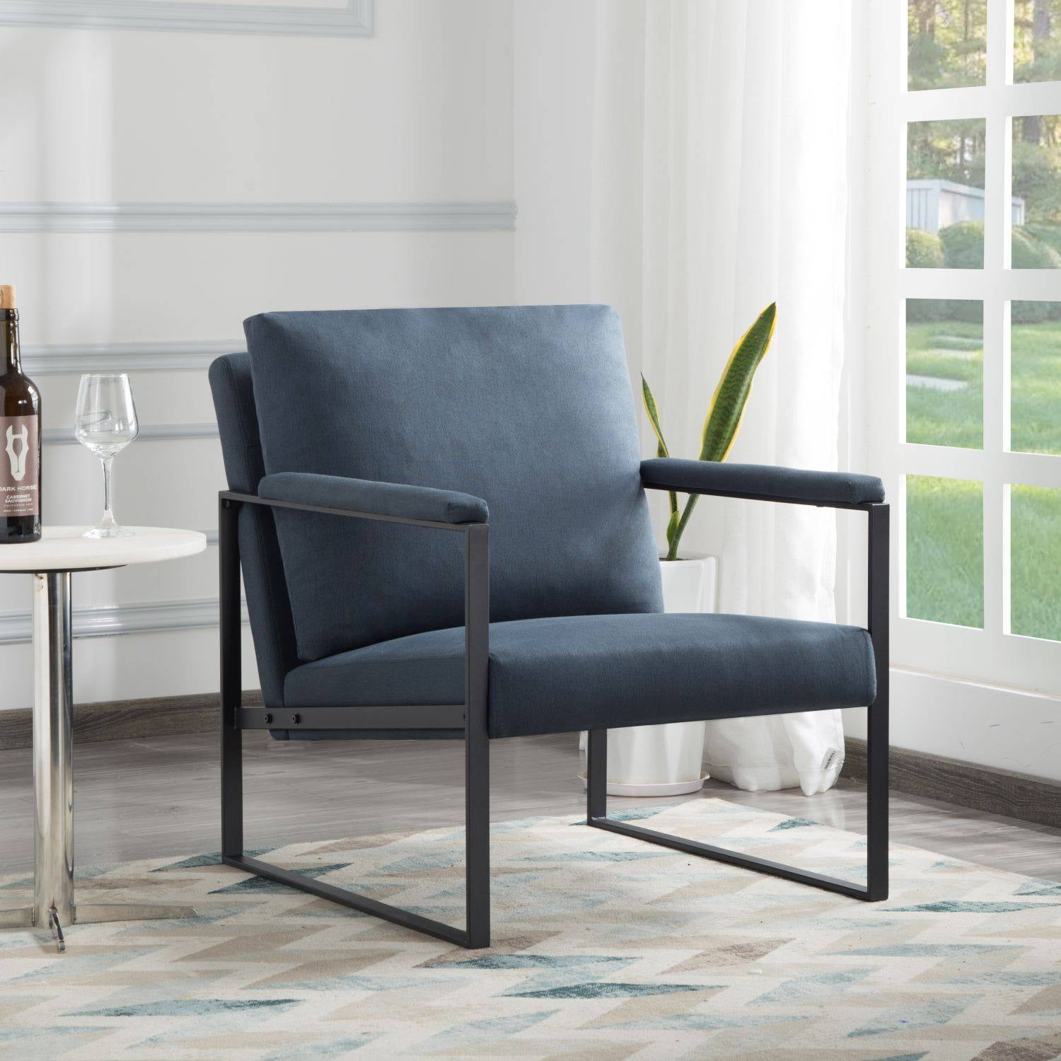 MAYEERTY 26.8 Inch Accent Armchair - Padded Square Arms, Sturdy Metal Frame, Compressed Cushions