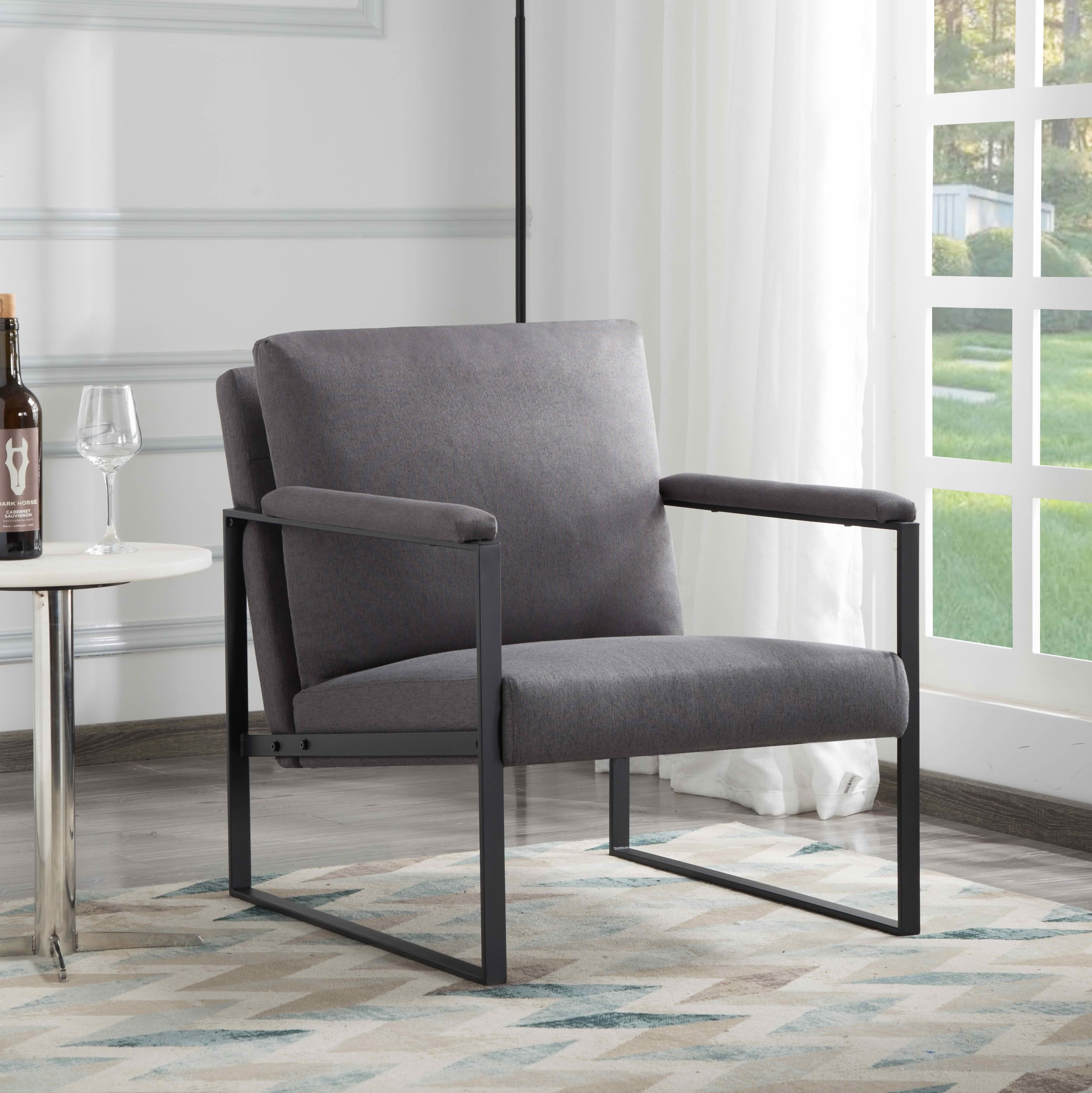 MAYEERTY 26.8 Inch Accent Armchair - Padded Square Arms, Sturdy Metal Frame, Compressed Cushions