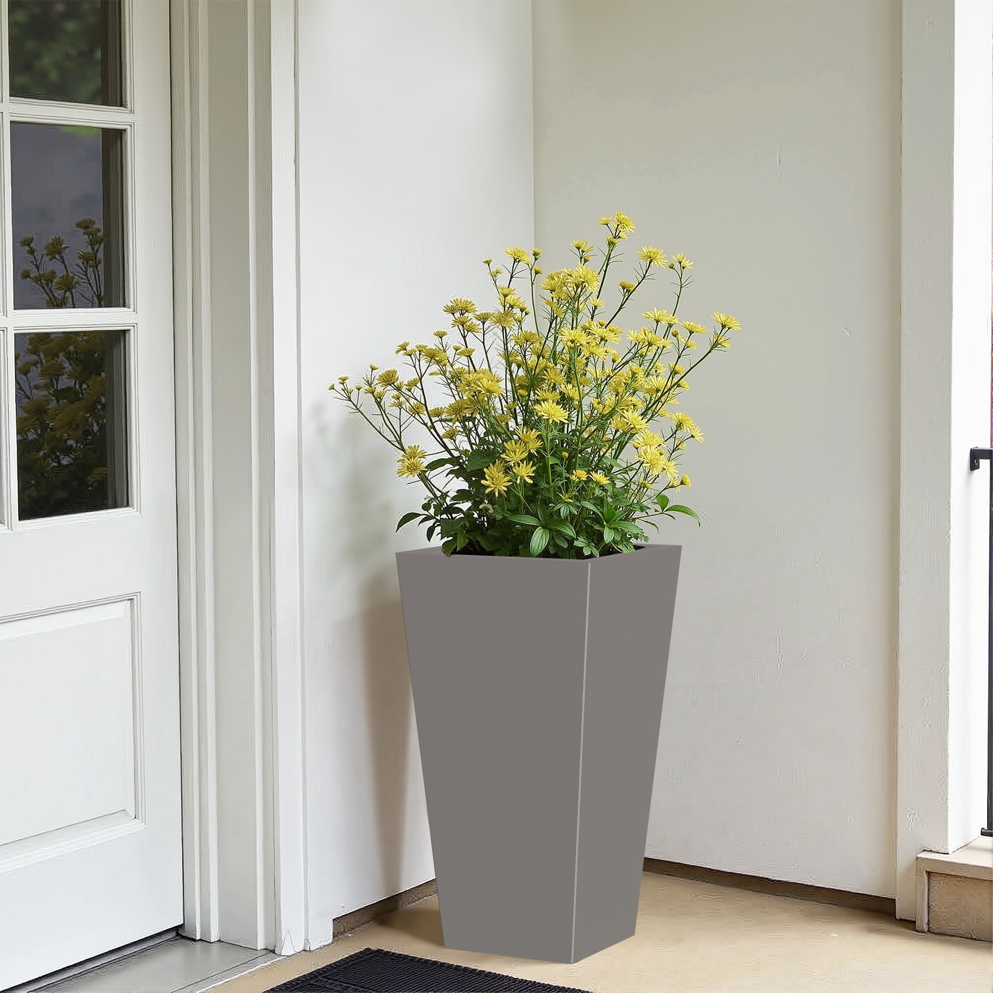 MAYEERTY 28*15*15" Gray Modern Metal Cone Planter with Inner Shelf for Outdoor Gardening, Patio & Balcony