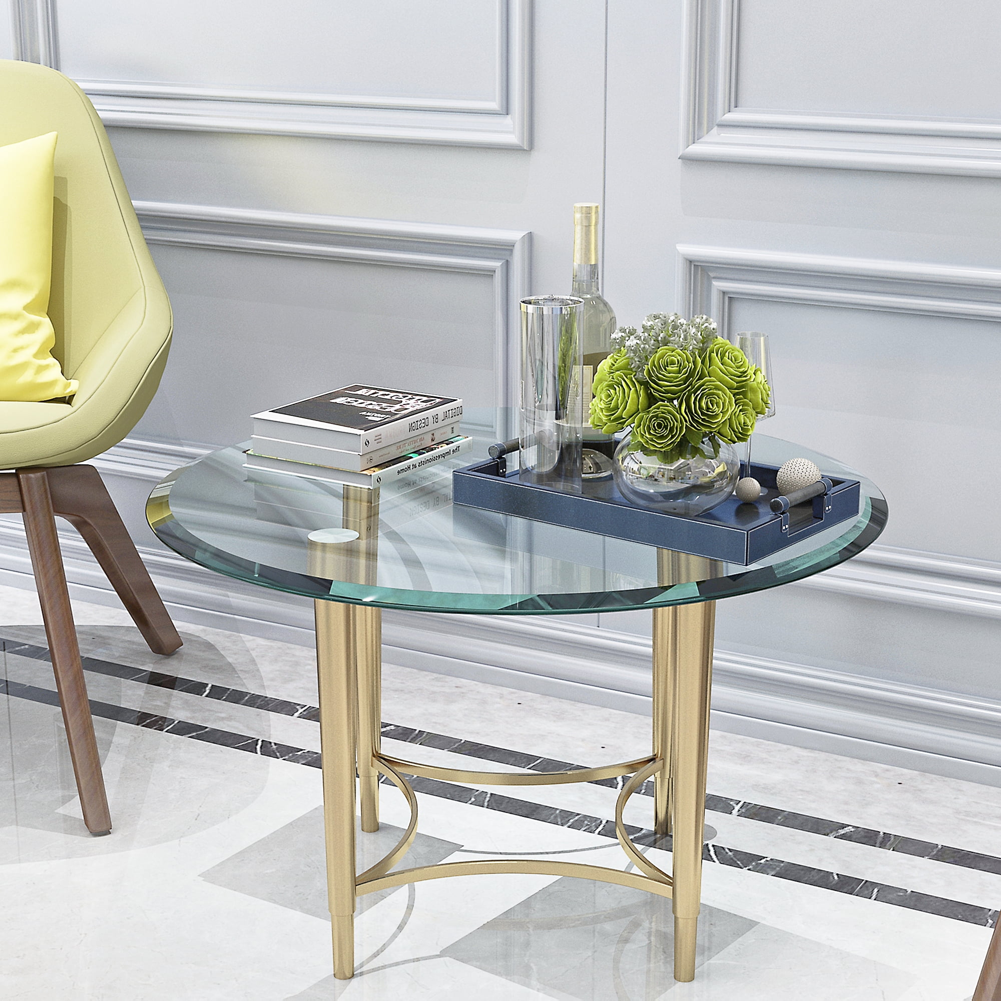 MAYEERTY 28" Round Tempered Glass Table Top, Beveled Polished Edge for Dining & Office, 2/5" Thick, Transparent