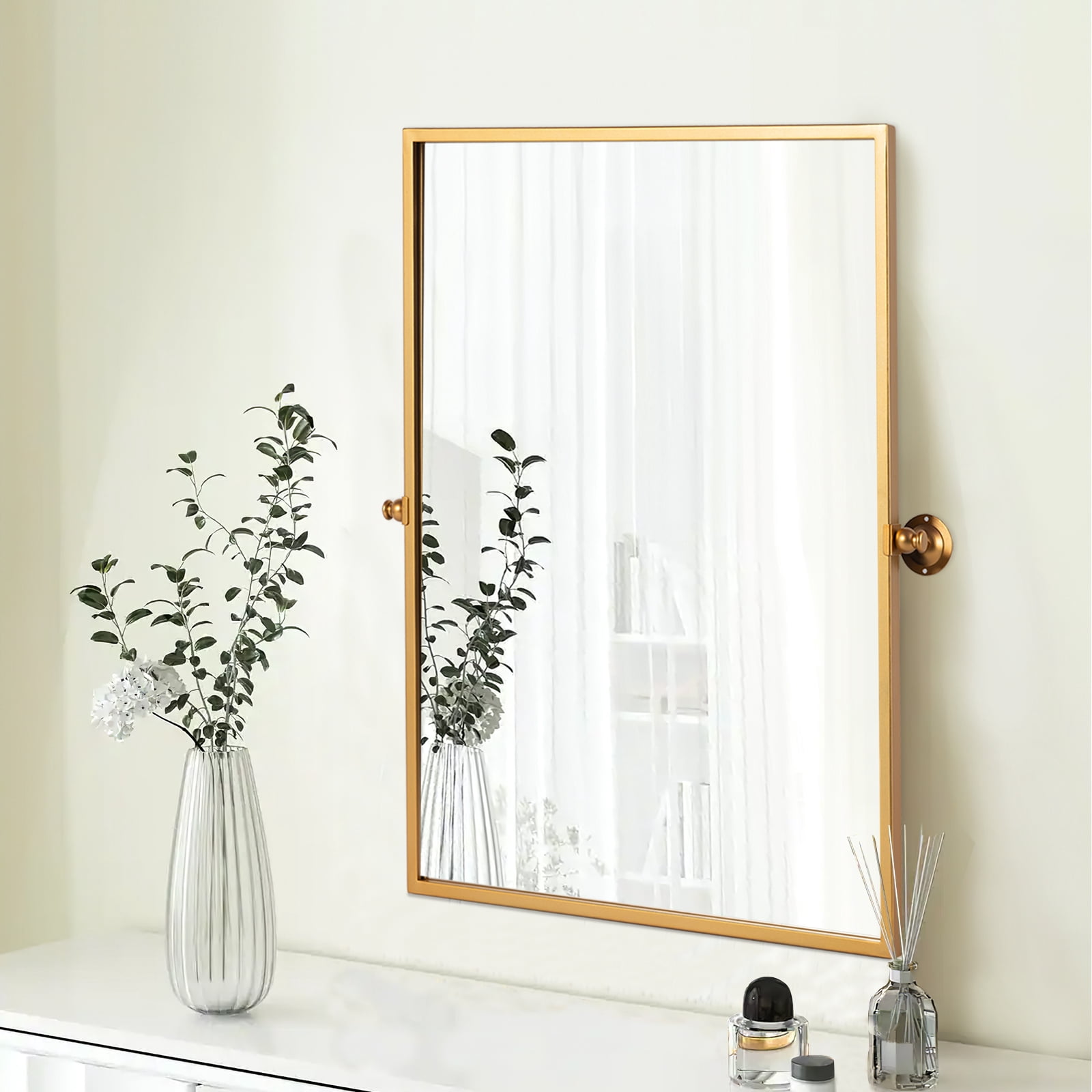 MAYEERTY 30"×28" Gold Aluminum Slim-Frame Arched Wall Mirror Compact Size for Small Walls Living Room