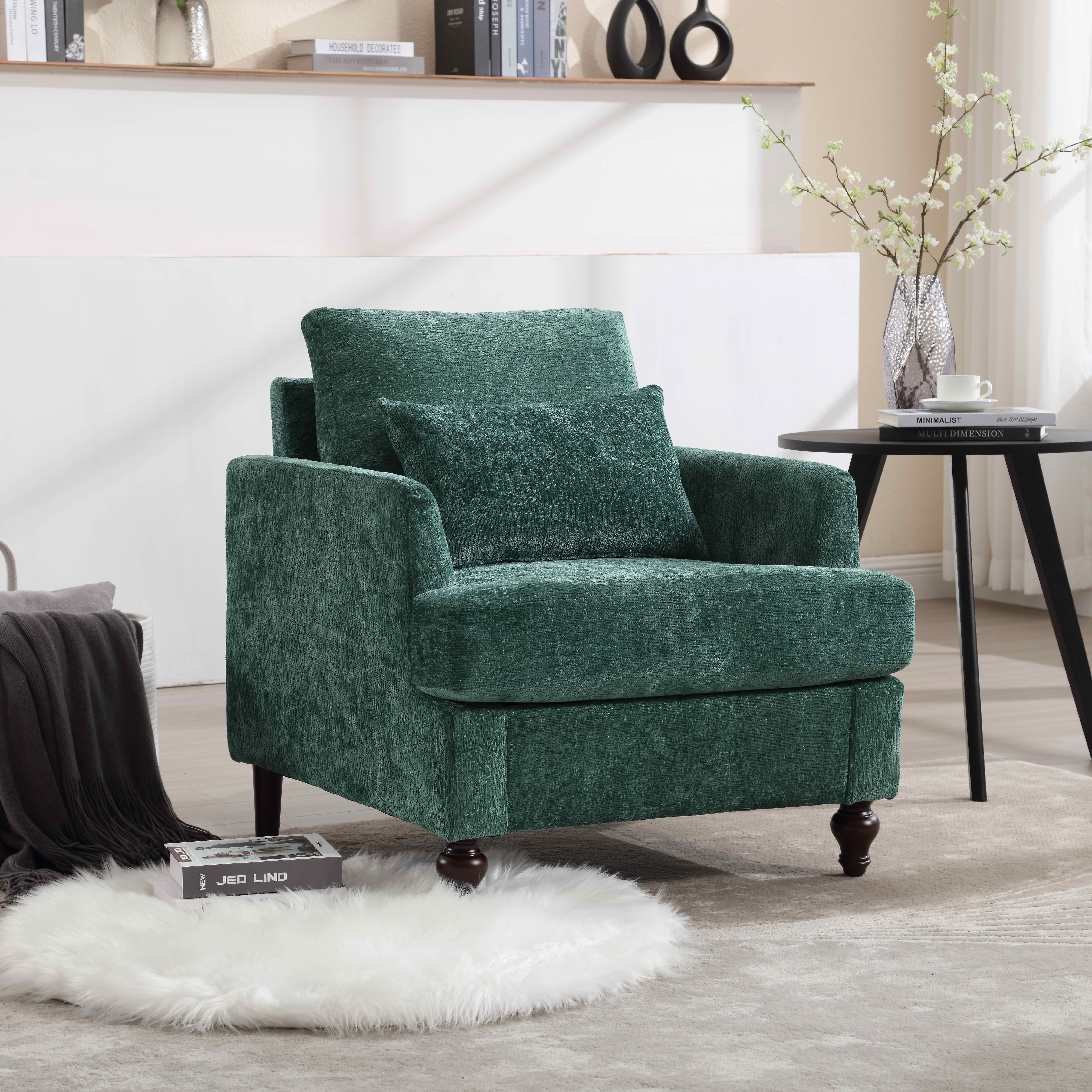 MAYEERTY 29.53-Inch Mid Century Chenille Tufted Studded Accent Armchair, Solid Wood Frame Upholstered Club Lounge Chair for Living Room Bedroom Reading Office