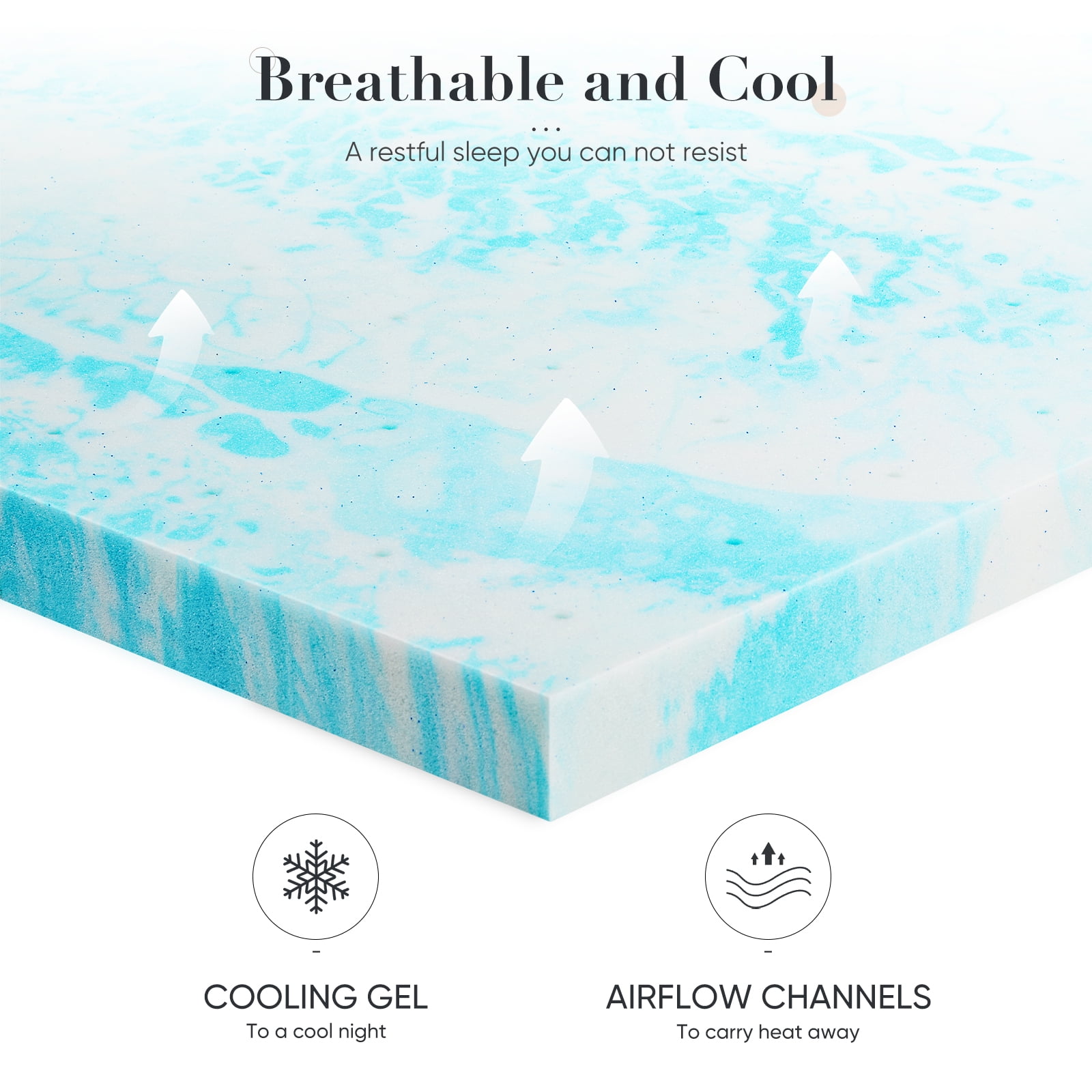 MAYEERTY 2in King Size Memory Foam Mattress，Gel Mattress for Cool Sleep Pressure Relief