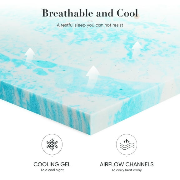 MAYEERTY 2" Cooling Gel Memory Foam Mattress Topper - Queen, Back Pain Relief, Cool Sleep