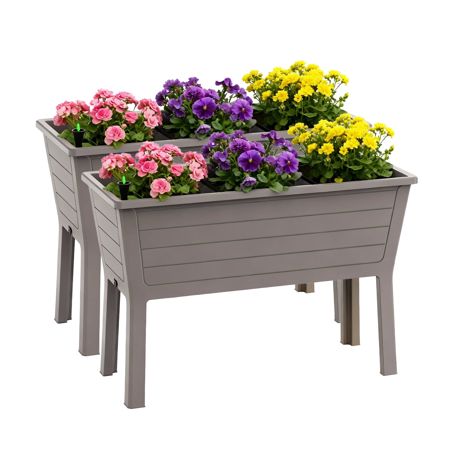 MAYEERTY 2pcs Raised Garden Beds with Built-In Water Storage, UV-Resistant Planter Box for Patio Balcony Vegetable Flower Garden