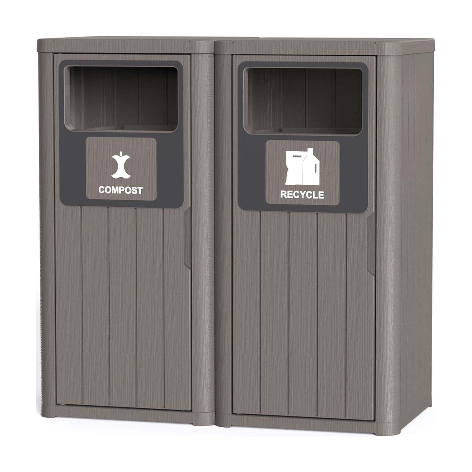 MAYEERTY 2x80L Outdoor Dual-Bucket Sorting Waste Bin (Compost & Recycle), Weather-Resistant Trash Can for Patio Yard Garden