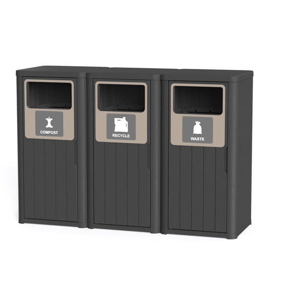 MAYEERTY 3*80L Outdoor Triple-Bucket Sorting Waste Bin (Compost/Recycle/Waste), Weather-Resistant Trash Can for Patio Yard Park