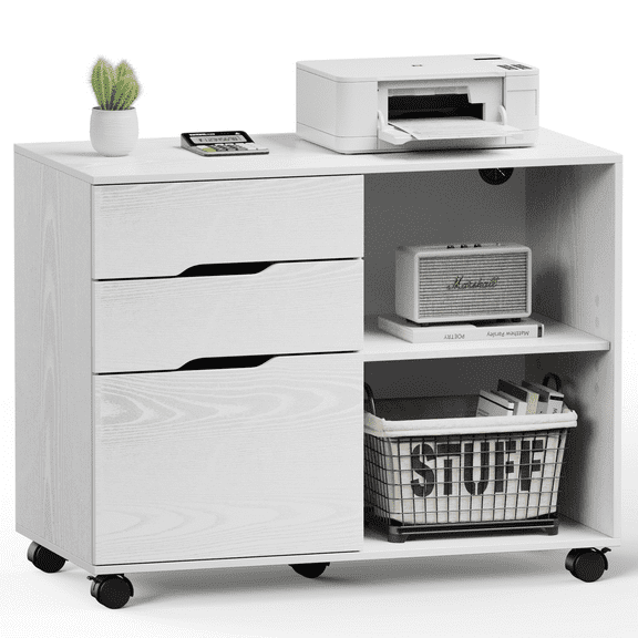 MAYEERTY 3-Drawer Mobile File Cabinet Rolling Filing Cabinet for Home Office Study Room, White
