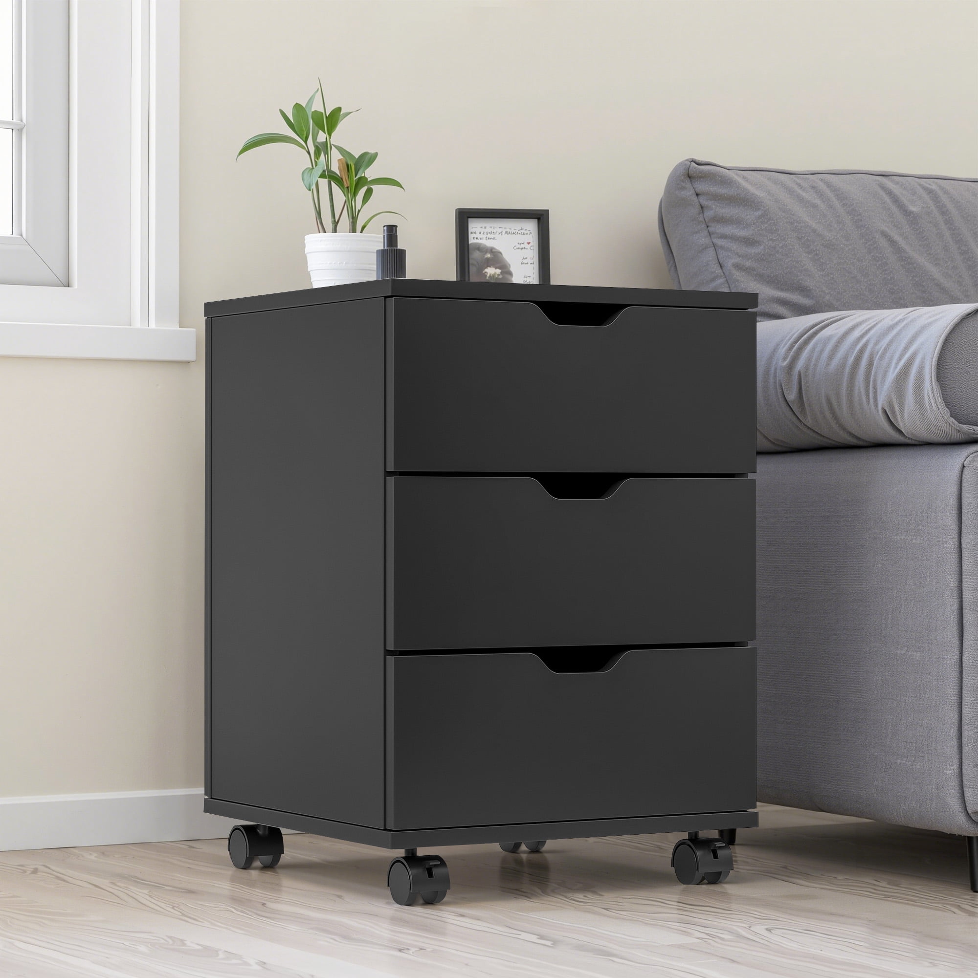 MAYEERTY 3-Drawer Vertical Wood Filing Cabinet with Casters for Home Office, Black, Non-Assembled