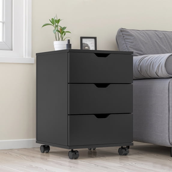 MAYEERTY 3-Drawer Vertical Wood Filing Cabinet with Casters for Home Office, Black, Non-Assembled