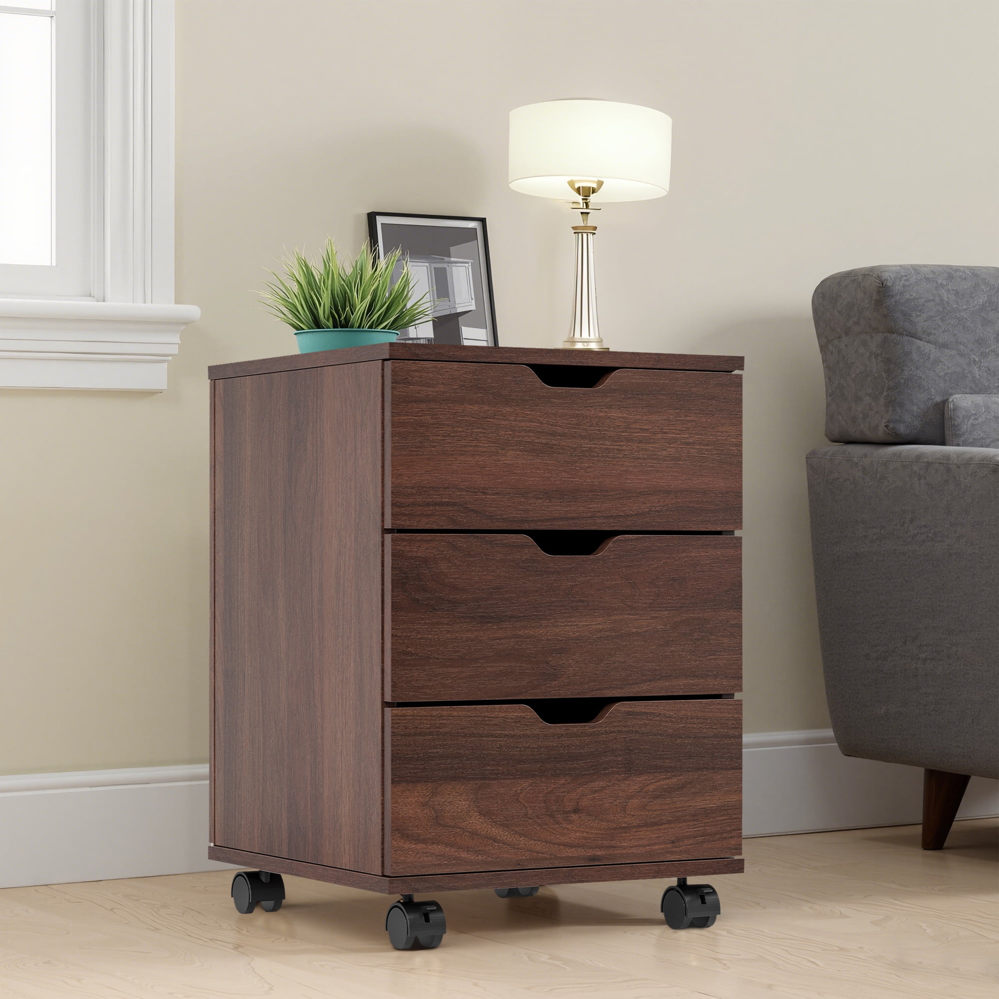 MAYEERTY 3-Drawer Vertical Wood Filing Cabinet with Casters for Home Office, Brown, Non-Assembled