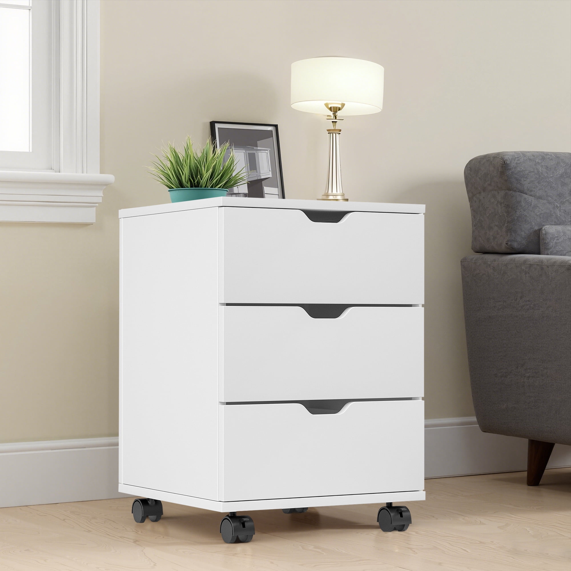 MAYEERTY 3-Drawer Vertical Wood Filing Cabinet with Casters for Home Office, White, Non-Assembled