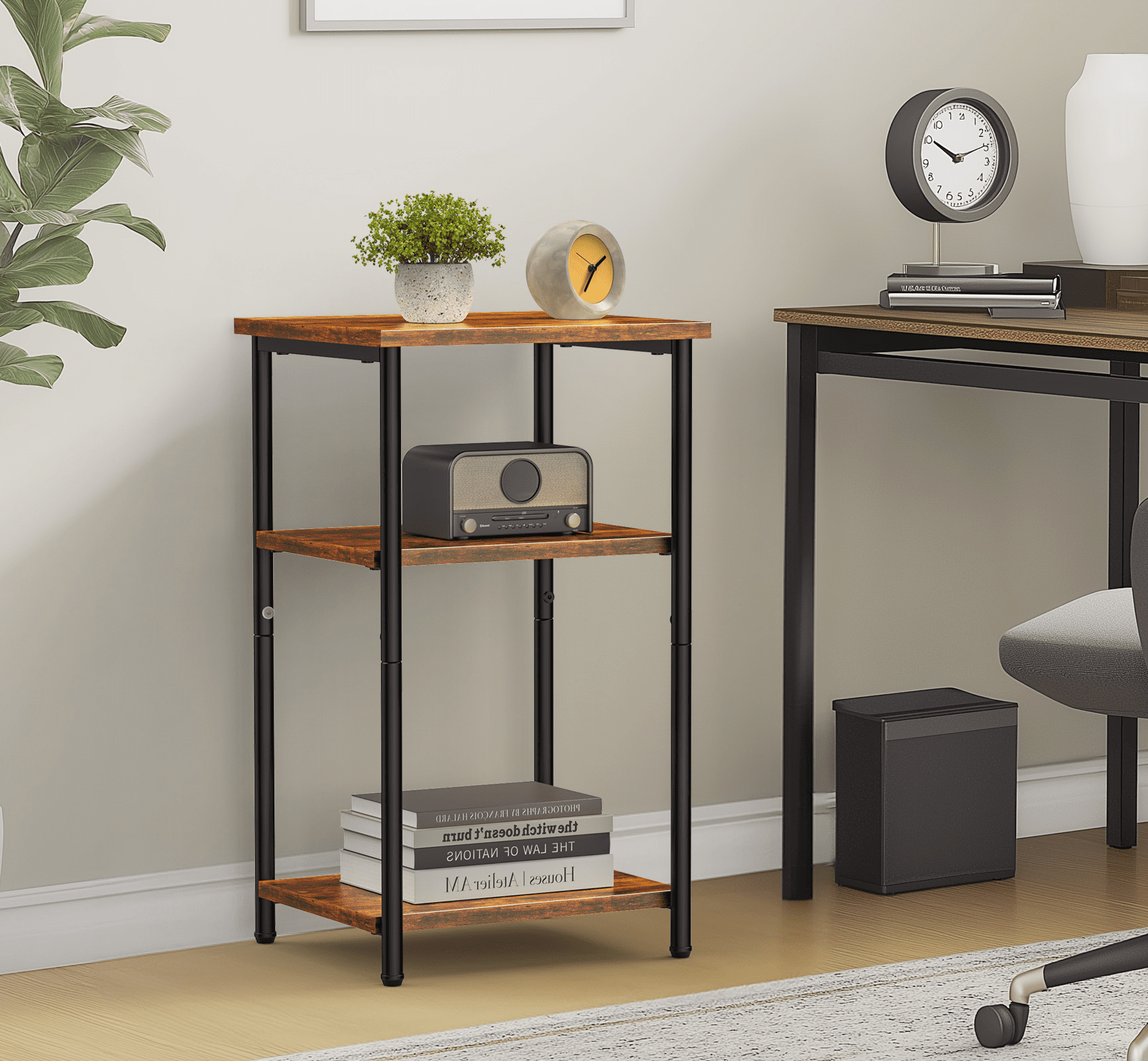 MAYEERTY 3-Layer Coffee Table - Adjustable Height, Small Bedside Table with Storage Shelf, Space-Saving for Bedroom/Living Room/Office.