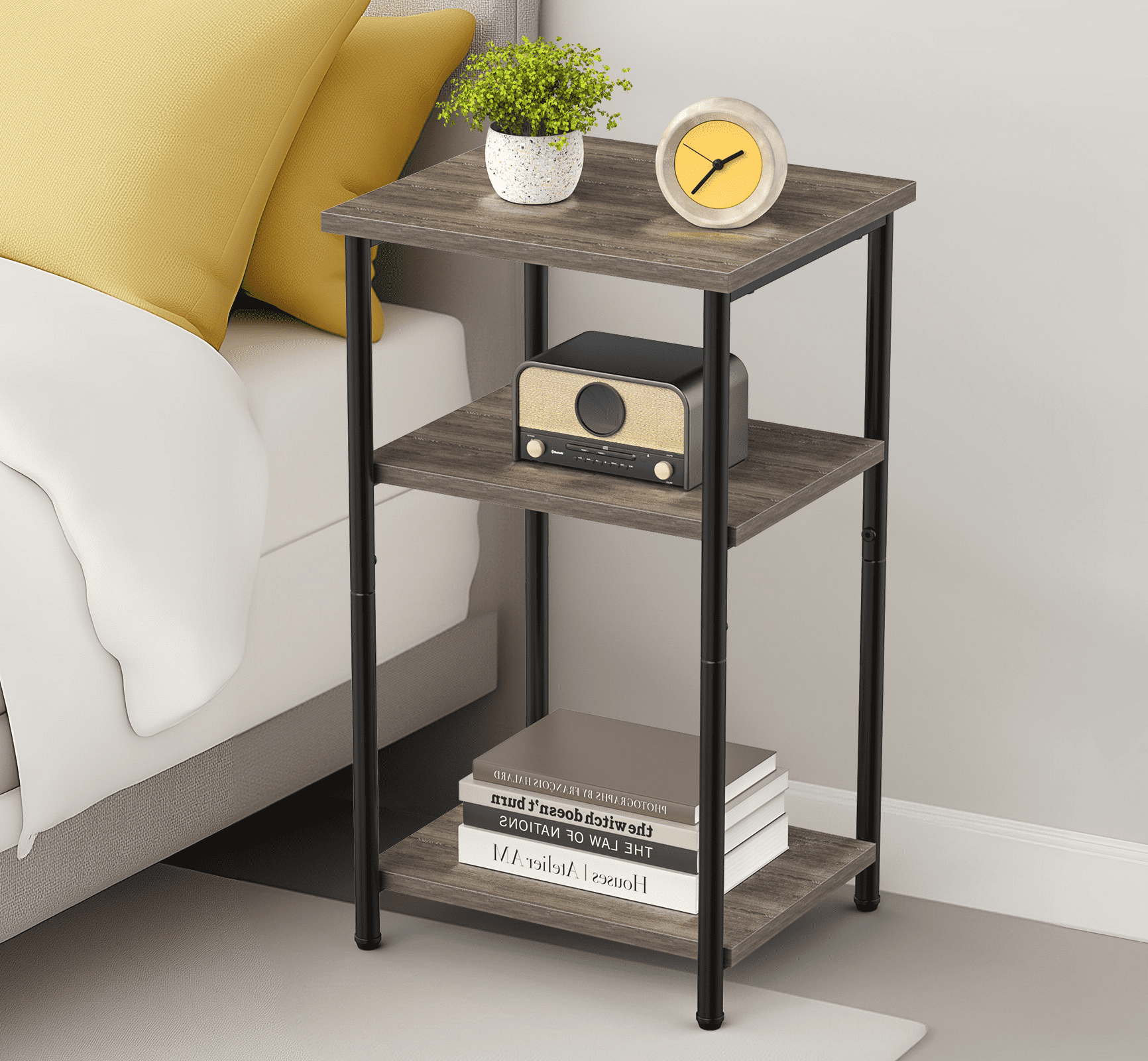 MAYEERTY 3-Layer Coffee Table - Adjustable Height, Small Bedside Table with Storage Shelf, Space-Saving for Bedroom/Living Room/Office.