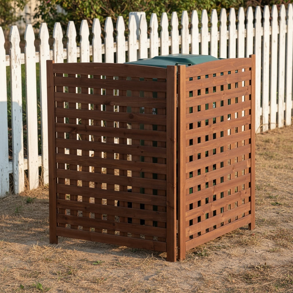 MAYEERTY 3-Panel Outdoor Wood Privacy Fence Screen, 32"Wx38"H Air Conditioner Trash Can Enclosure for Backyard Patio