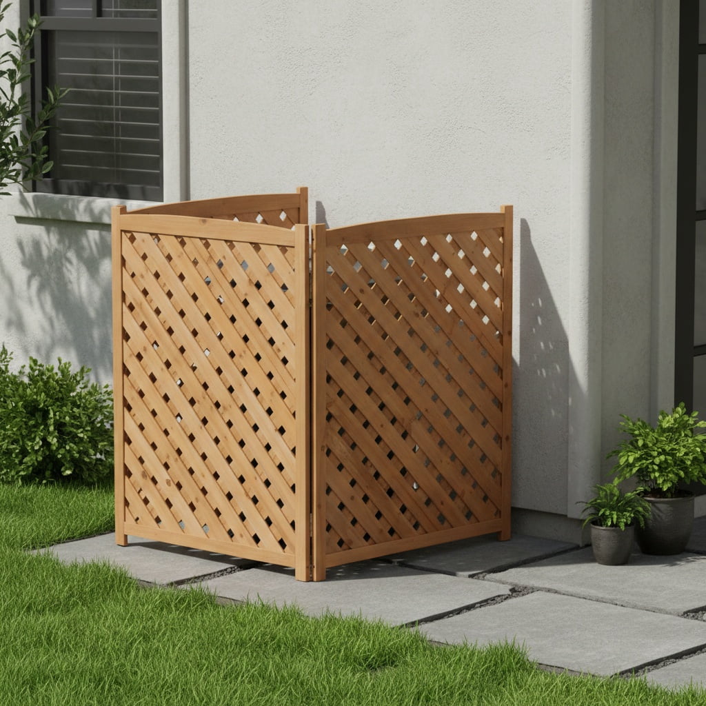 MAYEERTY 3-Panel Outdoor Wood Privacy Fence Screen, 32"Wx38"H Air Conditioner Trash Can Enclosure for Backyard Patio