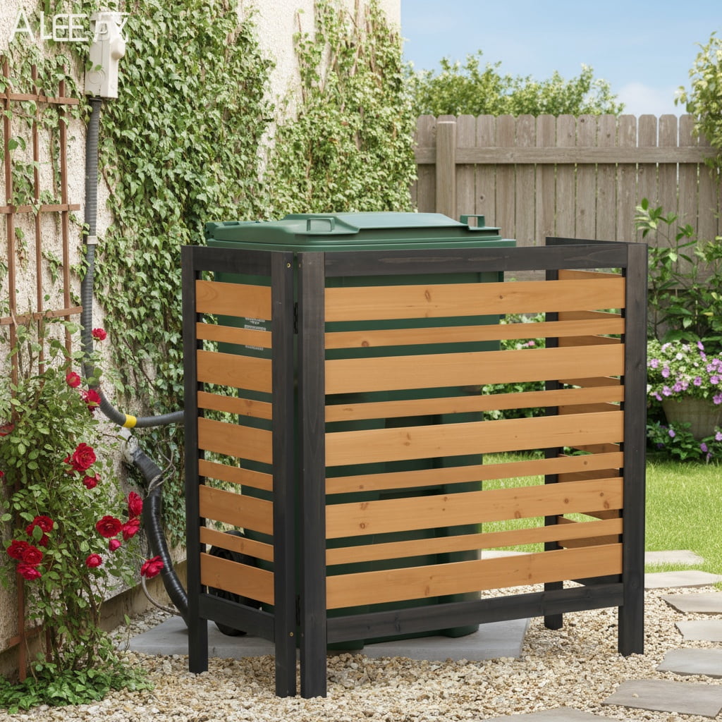 MAYEERTY 3-Panel Outdoor Wood Privacy Fence Screen, 42"H Air Conditioner Trash Can Enclosure for Patio Garden