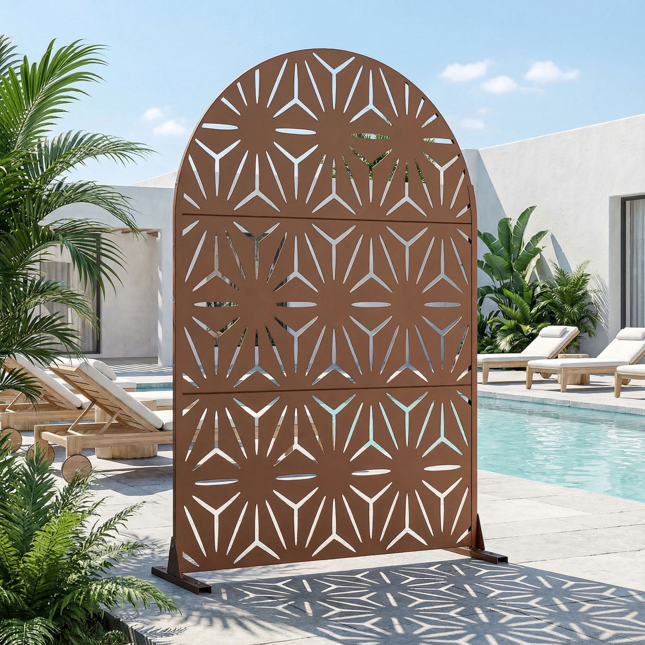 MAYEERTY 3 Panels Arched Metal Outdoor Privacy Screen Garden Divider Patio Backyard Decorative Privacy Fence, 72×47.2×15.7in