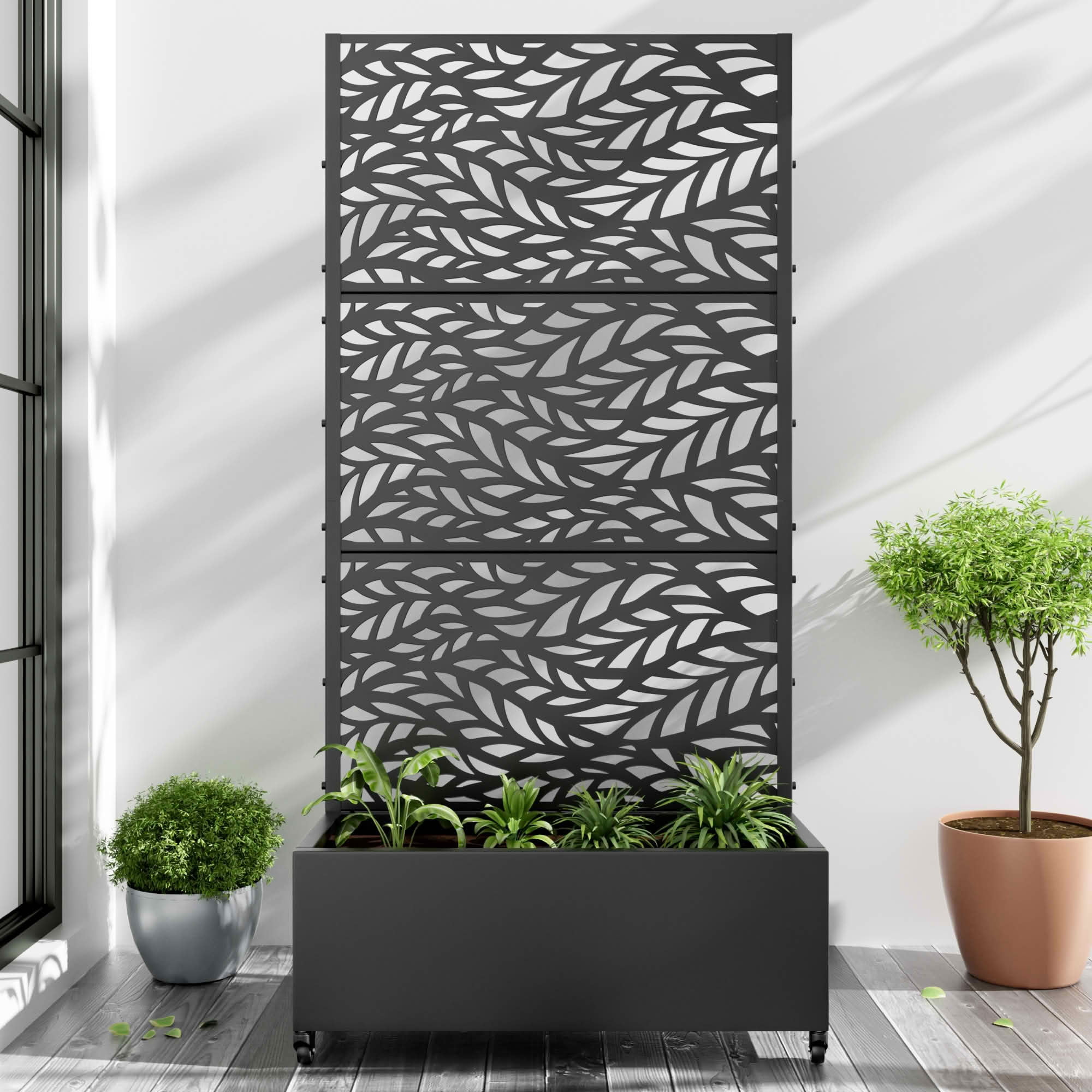 MAYEERTY 3 Panels Metal Rectangular Raised Garden Bed with Trellis Outdoor Planter Patio Backyard Vertical Climbing Plant Grow Box, 72×35.4×15.7in