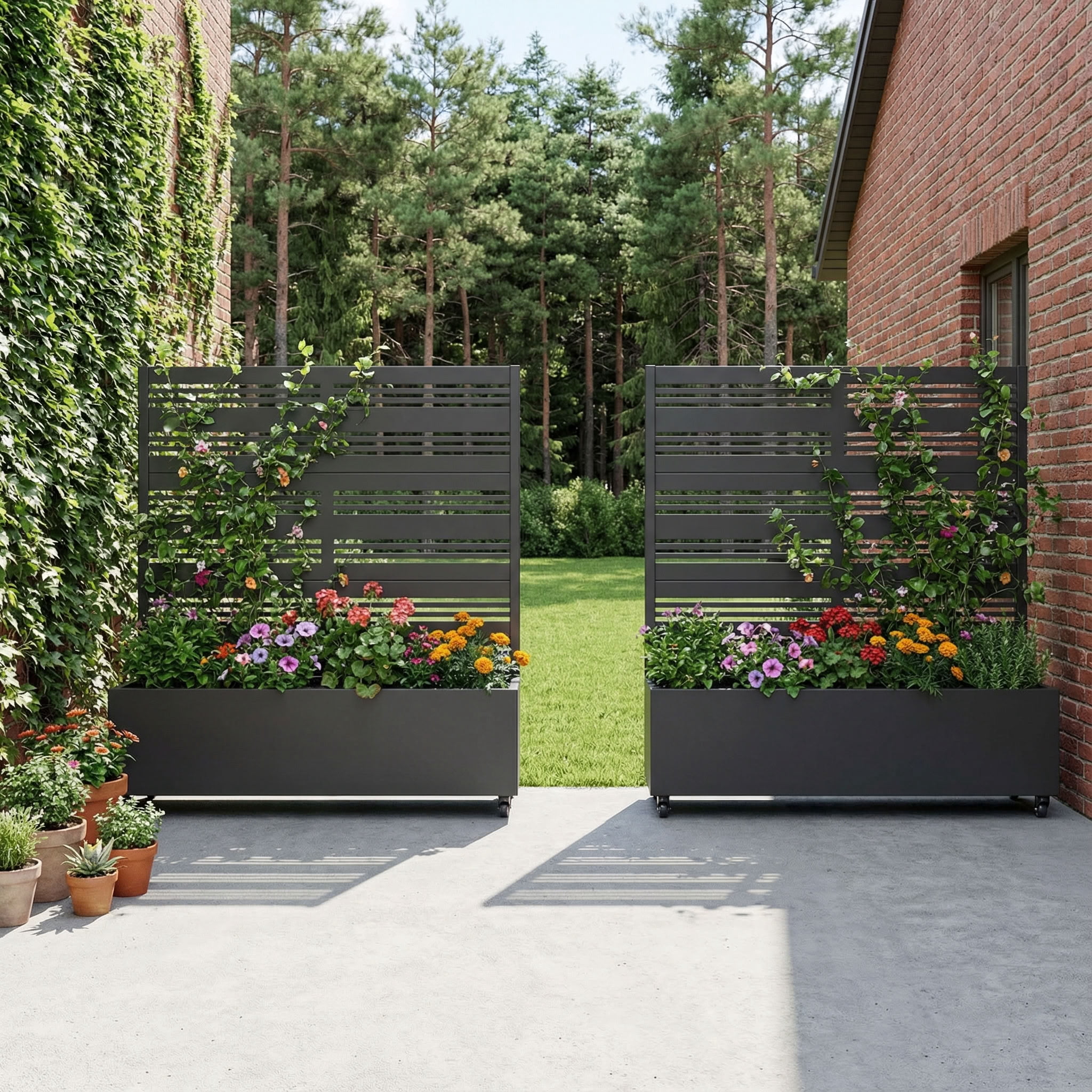 MAYEERTY 3 Panels Outdoor Metal Planter Box, Durable Weather-Resistant Planter, 2 pcs Decorative Metal Flower Box for Patio, Balcony, Garden
