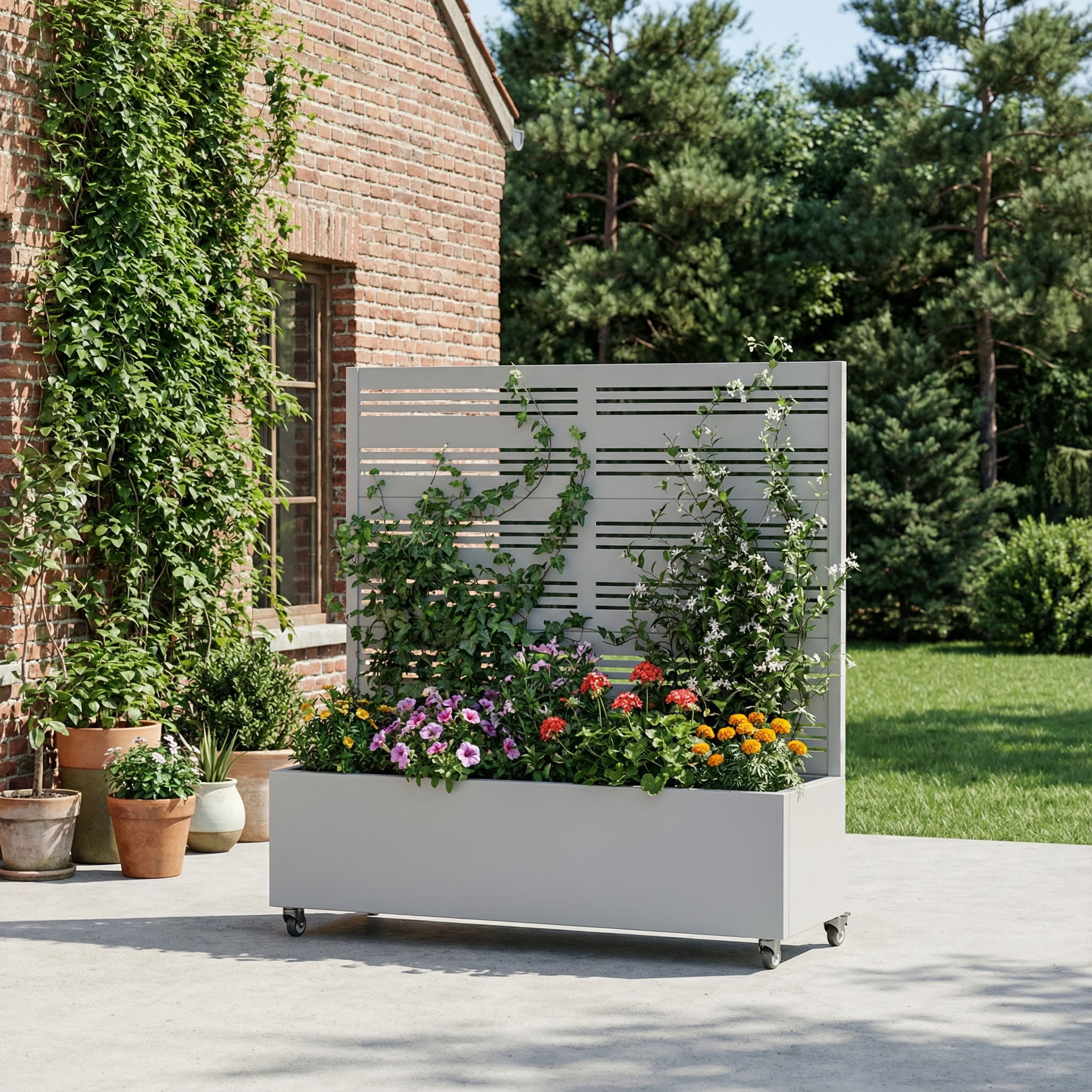 MAYEERTY 3 Panels Outdoor Metal Planter Box, Durable Weather-Resistant Planter, Decorative Metal Flower Box for Patio, Balcony, Garden