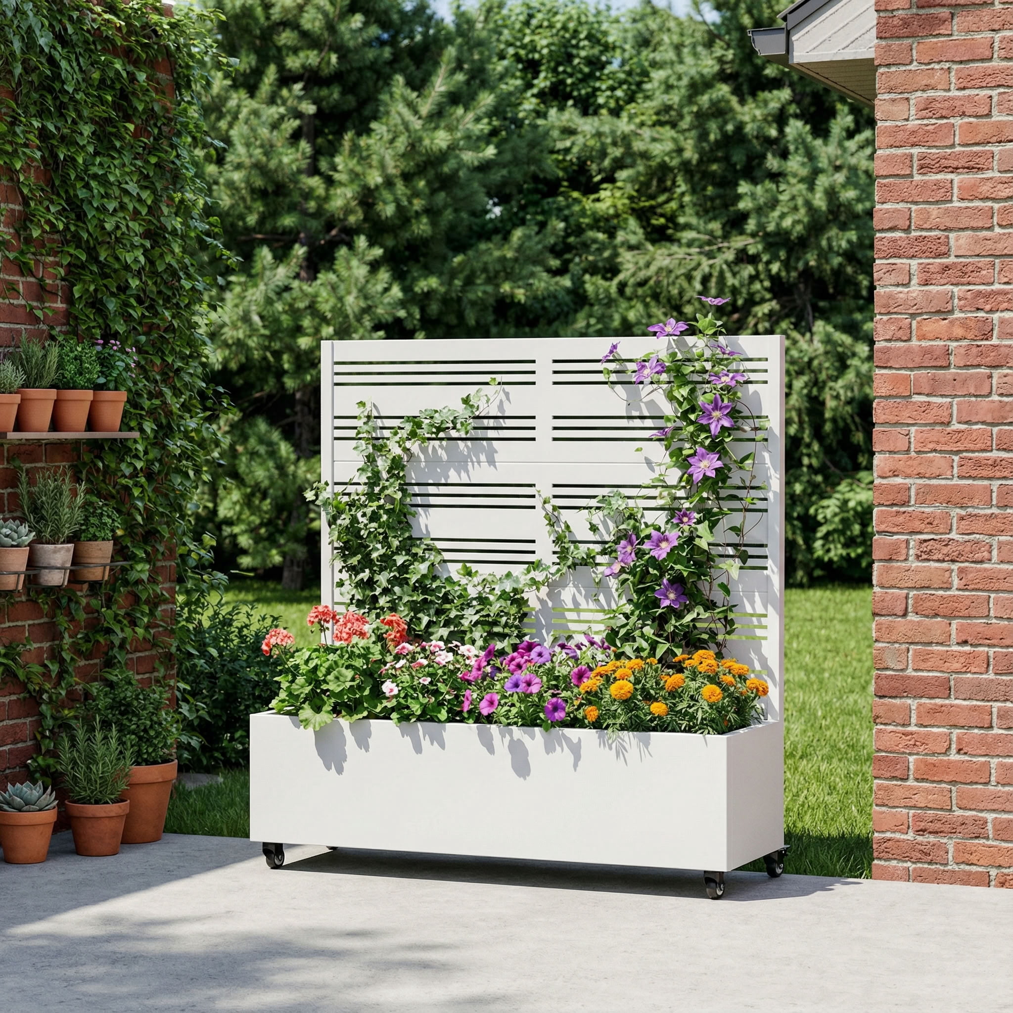 MAYEERTY 3 Panels Outdoor Metal Planter Box, Durable Weather-Resistant Planter, Decorative Metal Flower Box for Patio, Balcony, Garden