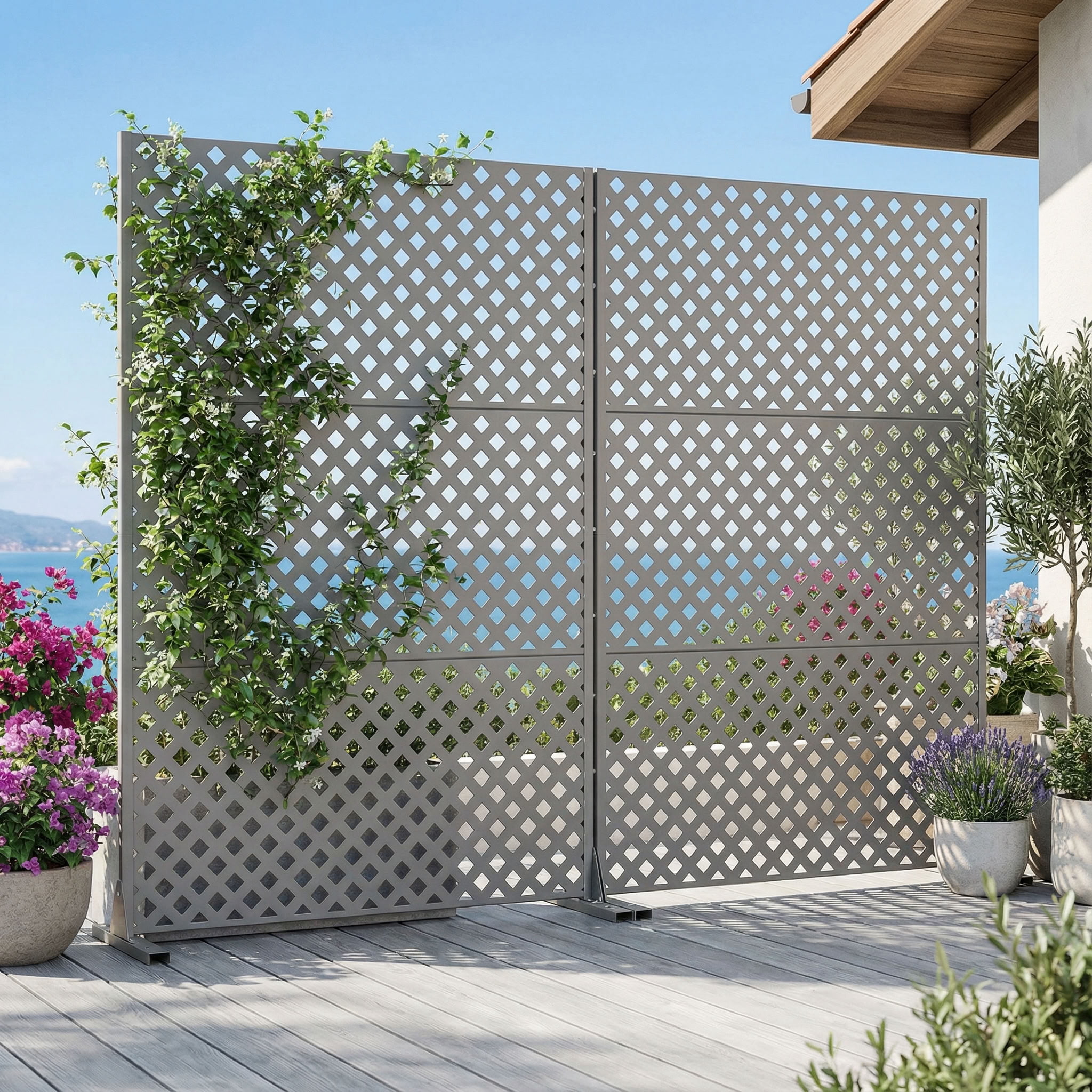 MAYEERTY 3 Panels Outdoor Privacy Screen, Metal Decorative Privacy Fence,2 pcs Privacy Panel for Patio, Balcony, Backyard, Garden