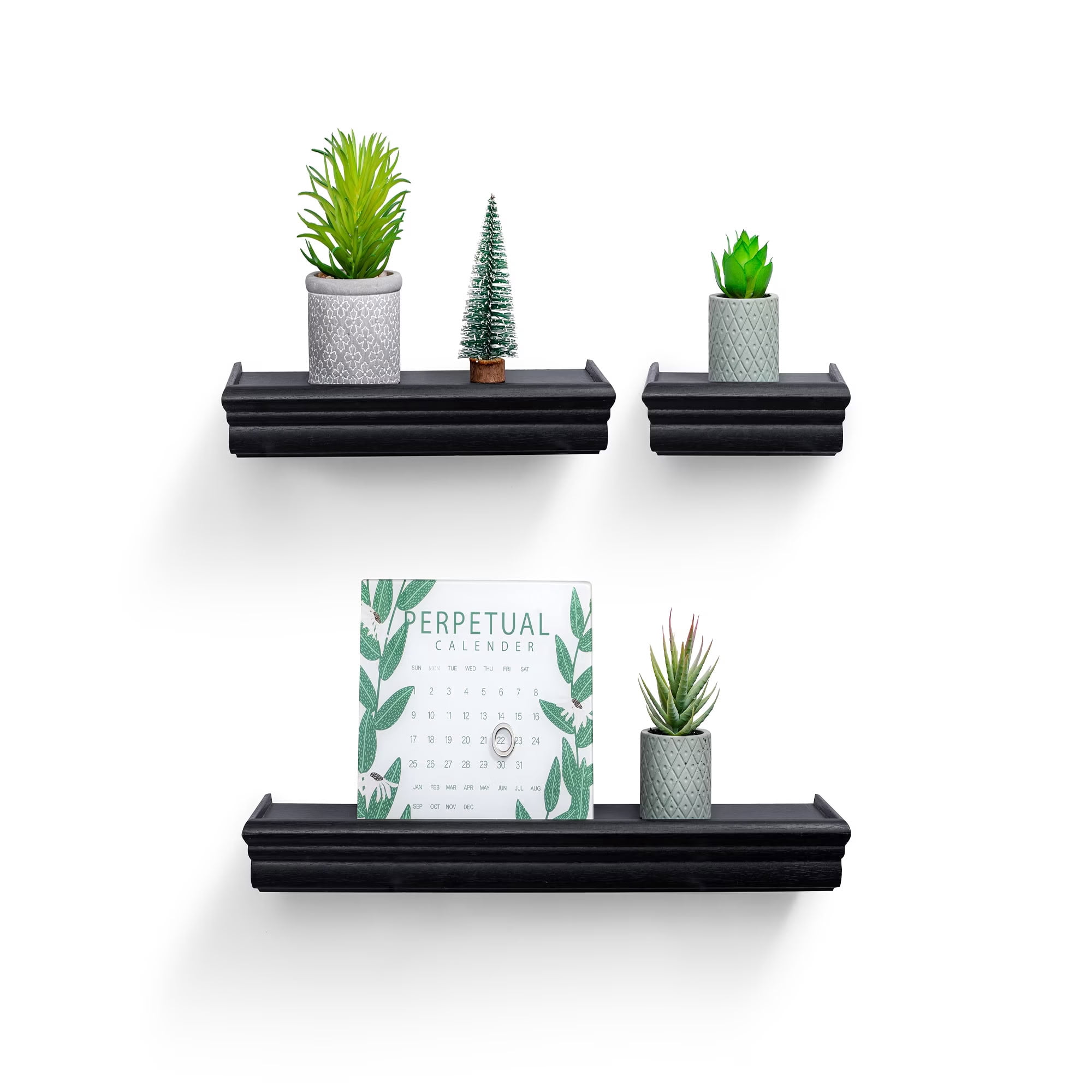 MAYEERTY 3-Piece Floating Shelves with Invisible Brackets, Wood Mounted Display Rack, Modern Wall Organizer for Bedroom Living Room Kitchen