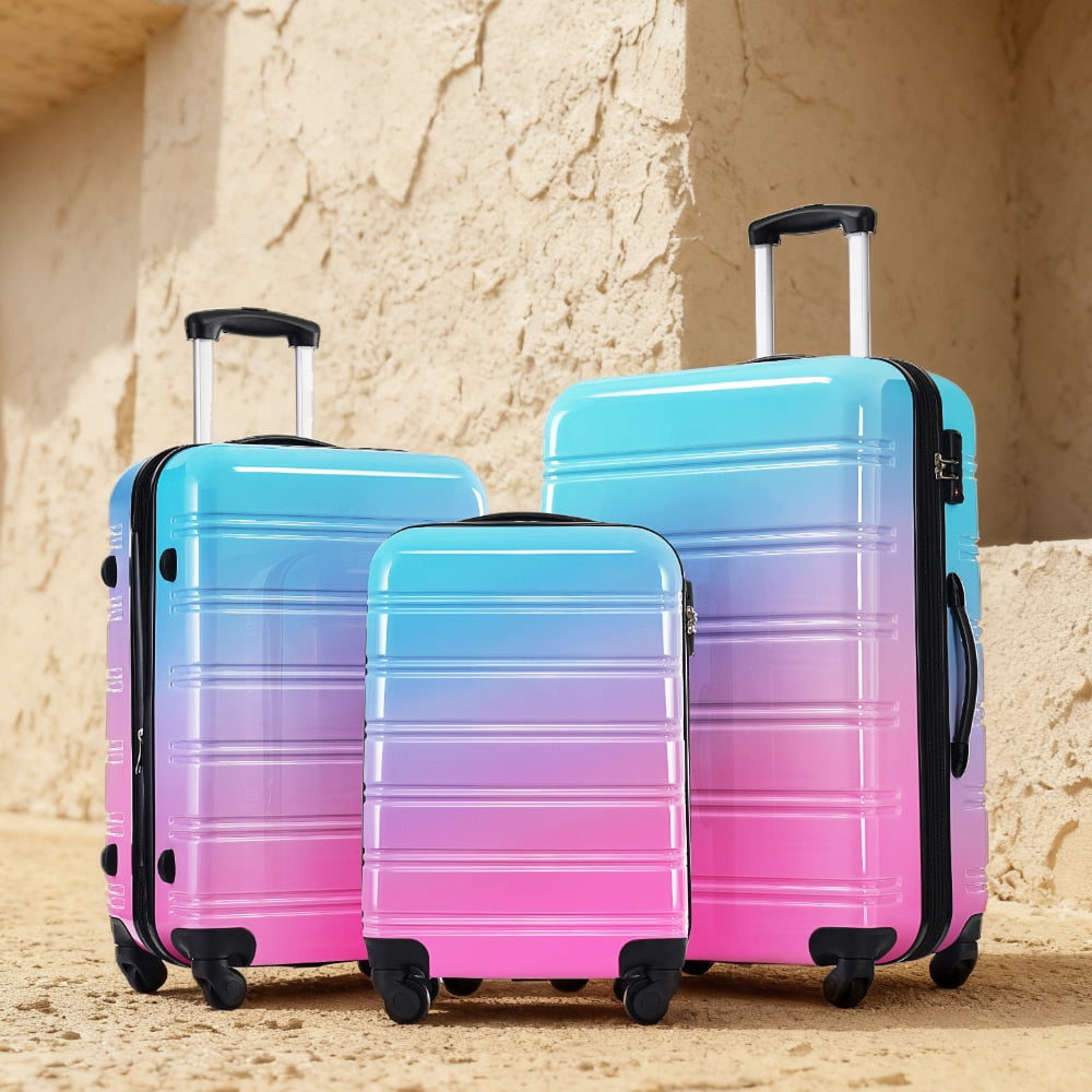 MAYEERTY 3-Piece Gradient Color PC Hardshell Luggage Set - Expandable Scratch-Proof with TSA Lock & Spinner Wheels