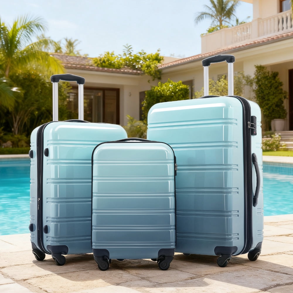 MAYEERTY 3-Piece Gradient Color PC Hardshell Luggage Set - Expandable Scratch-Proof with TSA Lock & Spinner Wheels