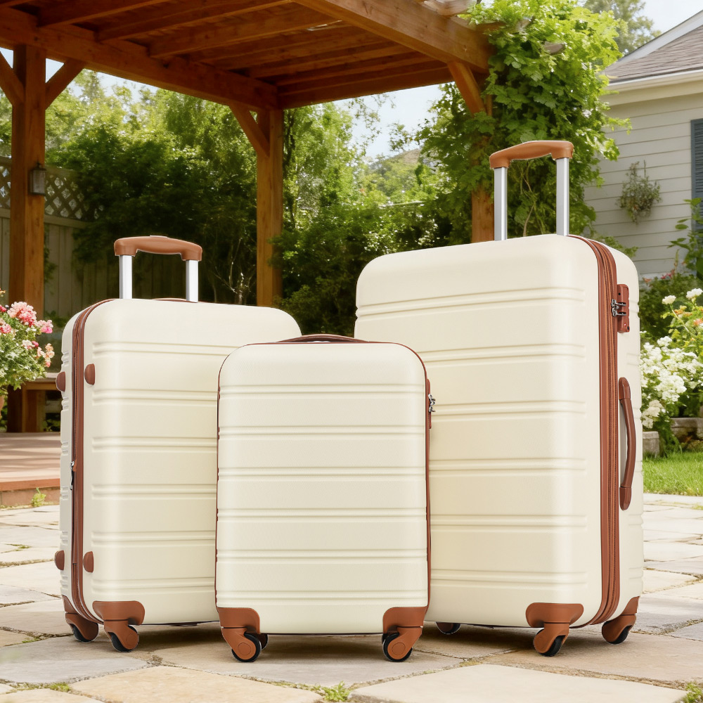 MAYEERTY 3-Piece Hardside Luggage Se: Lightweight ABS with TSA Lock, Spinner Wheels & Expandable Space for Travel, Antique White