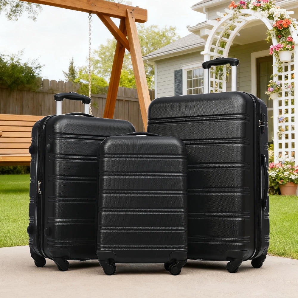 MAYEERTY 3-Piece Hardside Luggage Se: Lightweight ABS with TSA Lock, Spinner Wheels & Expandable Space for Travel, Black