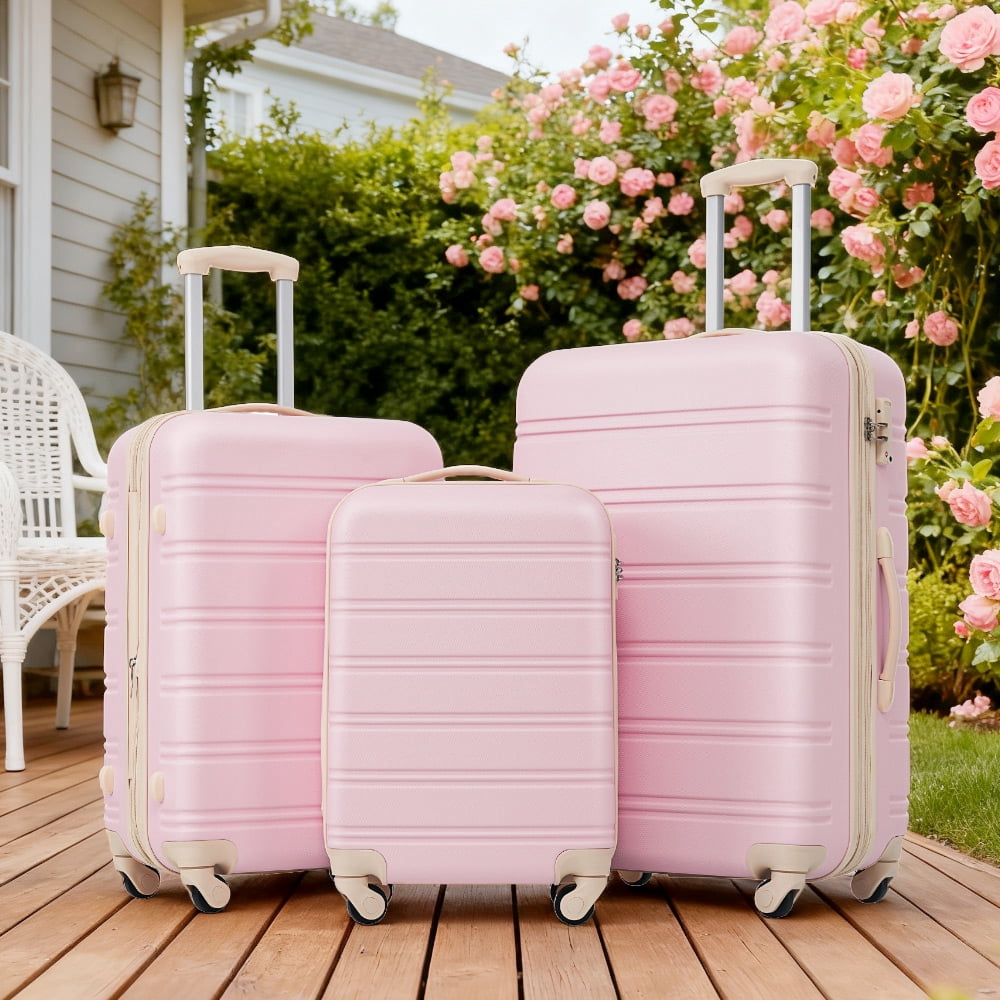 MAYEERTY 3-Piece Hardside Luggage Se: Lightweight ABS with TSA Lock, Spinner Wheels & Expandable Space for Travel, Light Pink