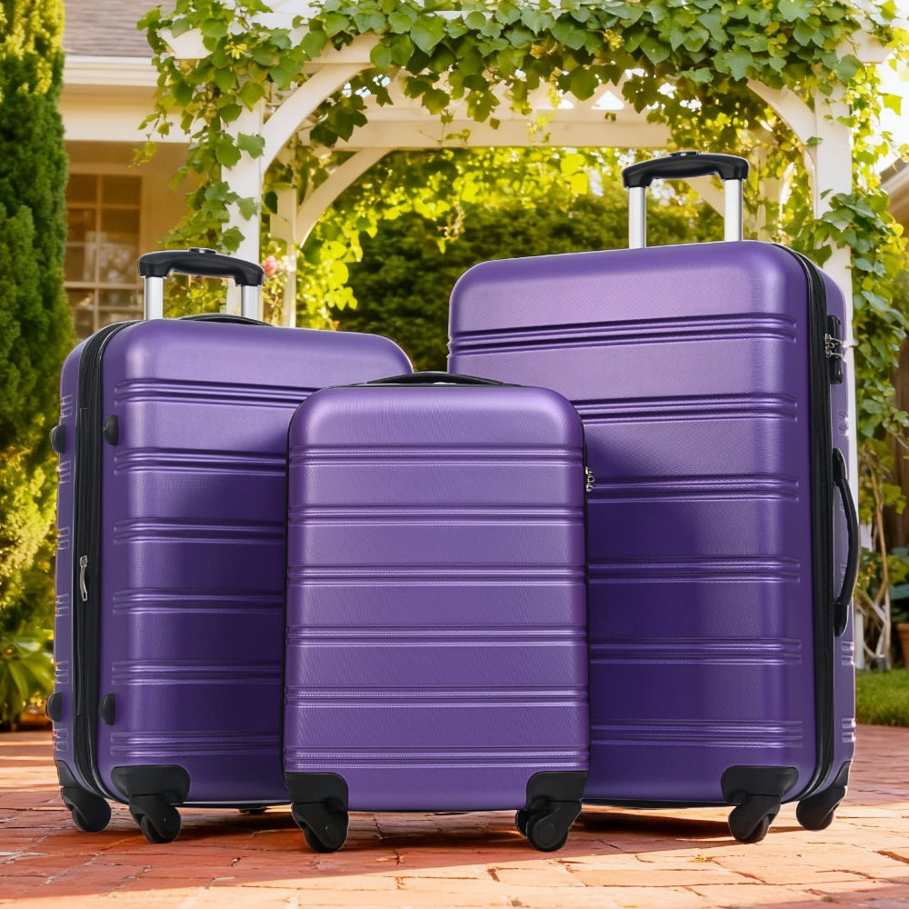MAYEERTY 3-Piece Hardside Luggage Se: Lightweight ABS with TSA Lock, Spinner Wheels & Expandable Space for Travel, Purple