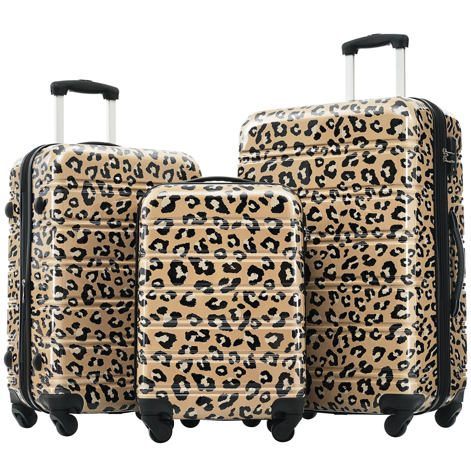 MAYEERTY 3-Piece Leopard PC Luggage Set with TSA Lock for Travel, 20"+24"+28" Lightweight & Hardshell Suitcases