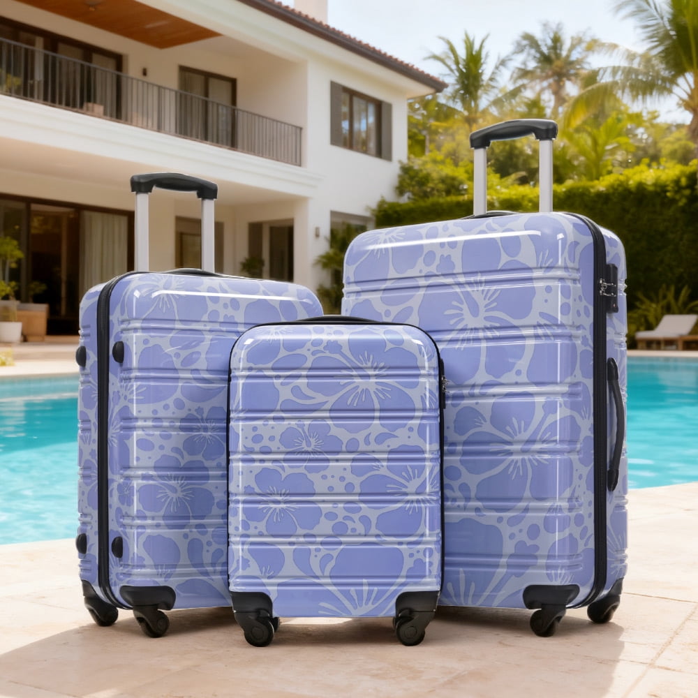 MAYEERTY 3-Piece Lightweight PC Luggage Set - Printed Hardshell with Scratch Protection, TSA Lock & Spinner Wheels, Blue