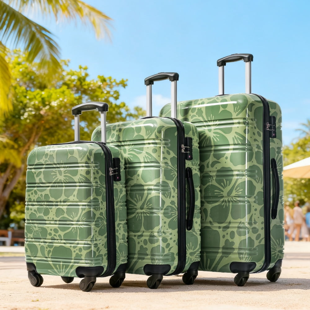 MAYEERTY 3-Piece Lightweight PC Luggage Set - Printed Hardshell with Scratch Protection, TSA Lock & Spinner Wheels, Green