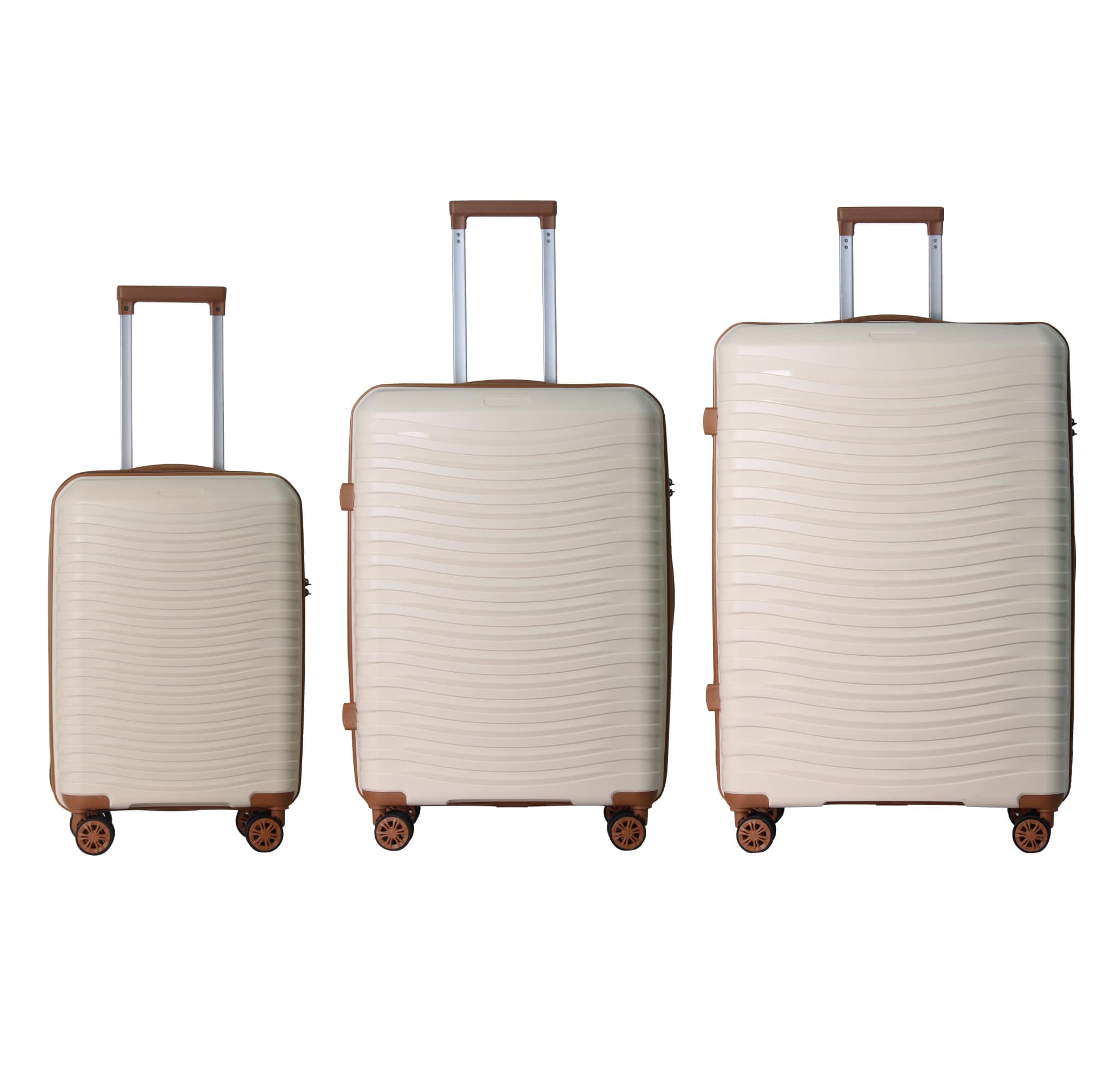 MAYEERTY 3-Piece Luggage Set, Polypropylene Hardshell Suitcase with Spinner Wheels & TSA Lock, Beige Brown