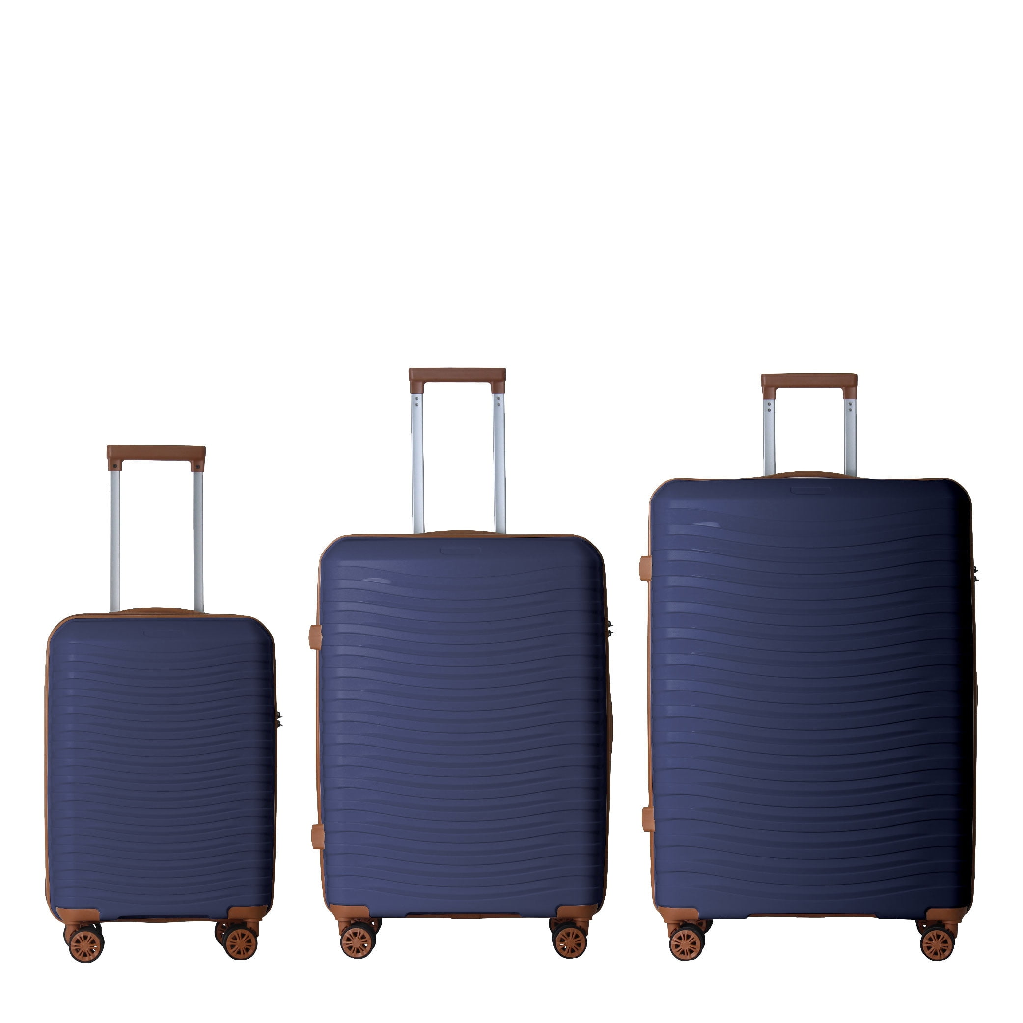 MAYEERTY 3-Piece Luggage Set, Polypropylene Hardshell Suitcase with Spinner Wheels & TSA Lock, Navy Blue