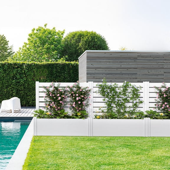 MAYEERTY 3-Piece Outdoor White PVC Rectangular Planter Box with Trellis for Climbing Plants, Raised Garden Bed